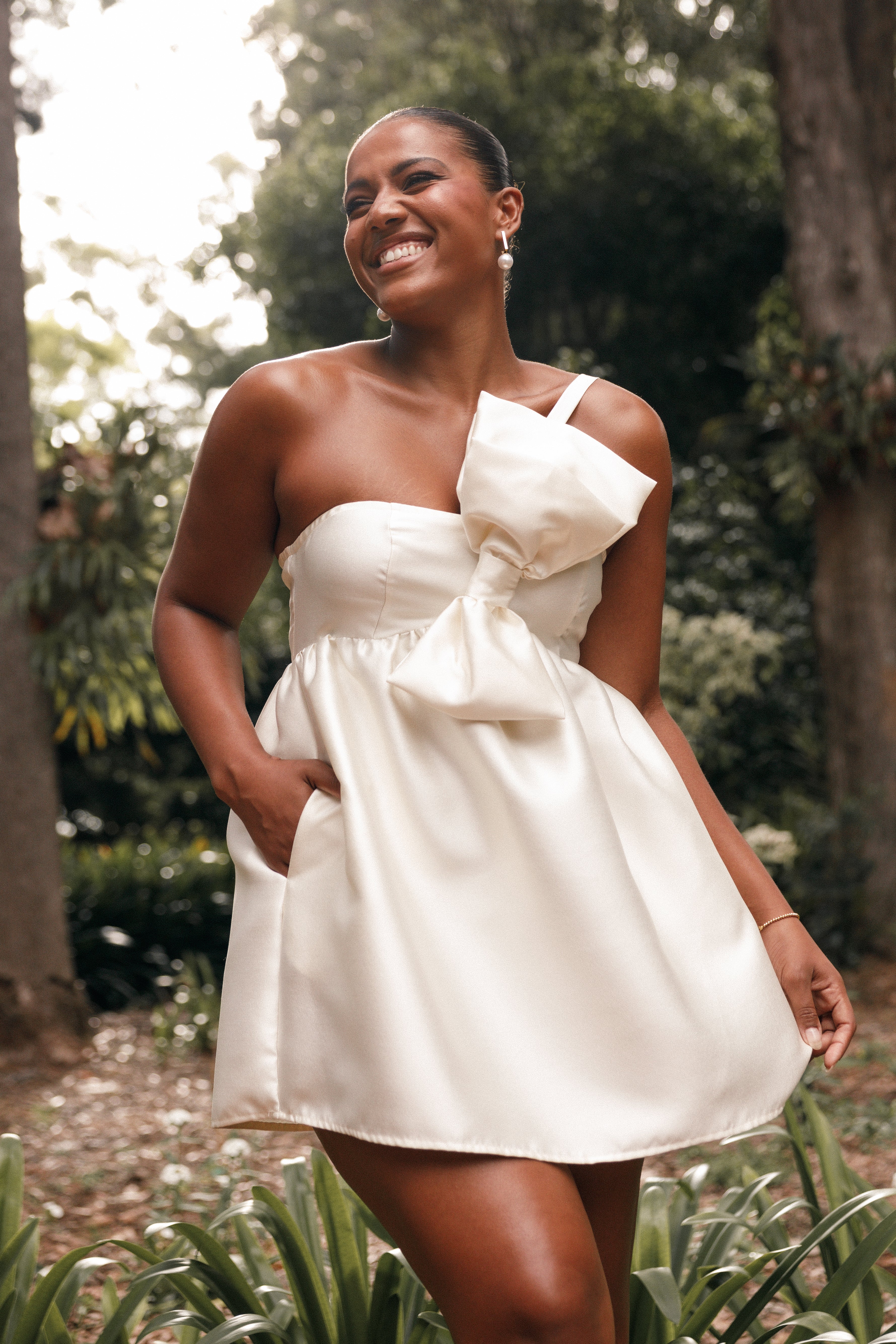 Ellah Bow Front Mini Dress - Off White | Elegant Party & Wedding Guest Outfit for Women