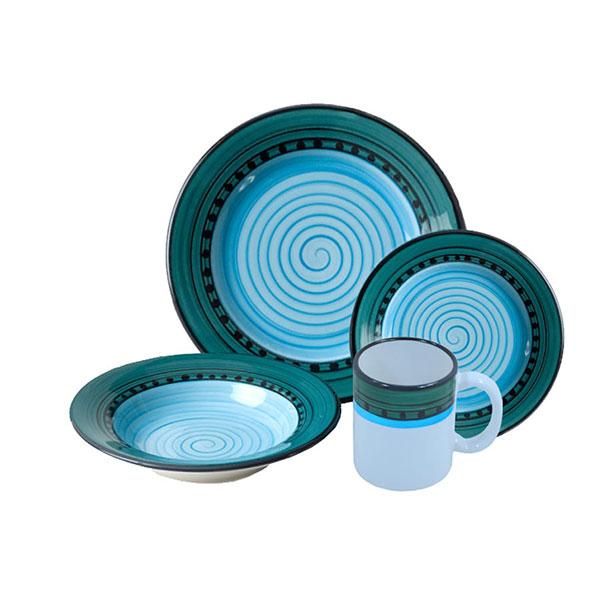 4-Piece Dinnerware Set - Blue & Green Carousel Pattern Plates & Bowls for Everyday Dining & Entertaining