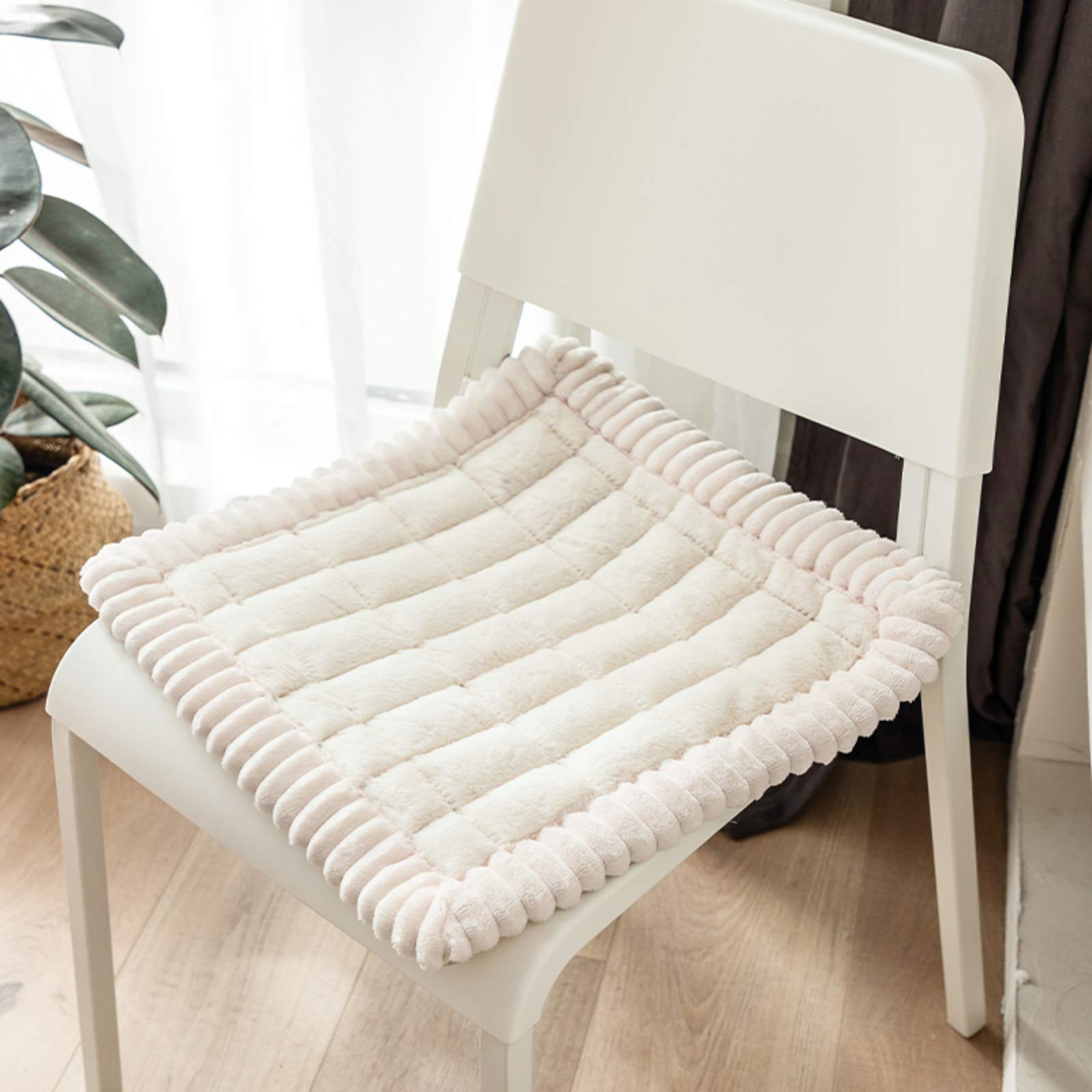 4 Pack Tufted Dining Chair Cushions - 16x16 Inch White Wicker Seat Cushions with Ties for Indoor/Outdoor Use - Non-Slip Stool Pads for Patio, Garden, Dining Room & Office