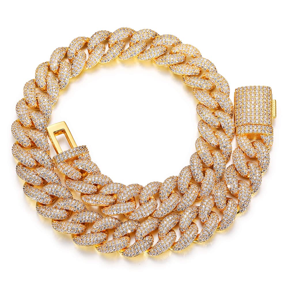 Luxury 20MM 4 Rows Cluster 5A Diamond Cuban Link Chain - 18K White Gold/Real Gold Plated Iced Out Bubble Chain for Women & Men - Perfect for Miami Rappers, Hip Hop Jewelry, Birthday Gifts & Special Occasions