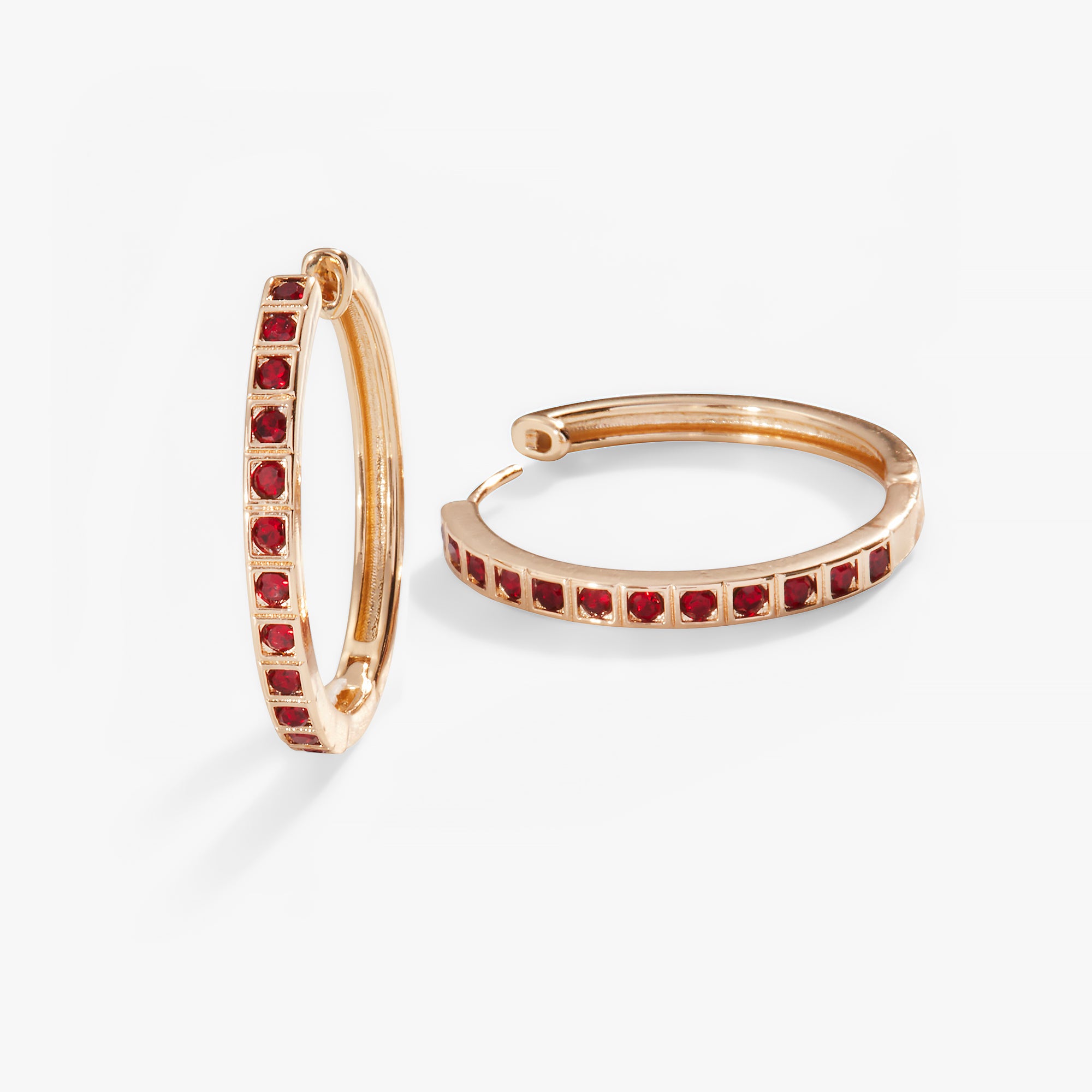 Elegant Crystal Medium Hoop Earrings with Genuine Ruby Stones | Trendy Dangle Ear Jewelry for Women | Perfect for Parties, Weddings & Date Nights