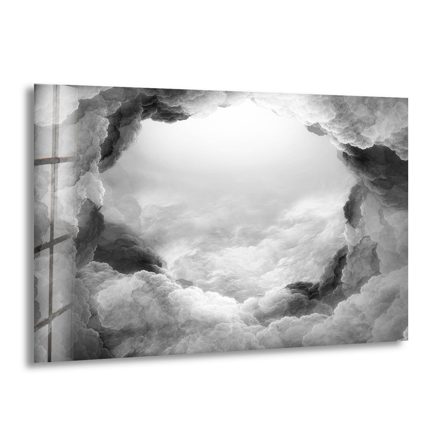 Black and White Cloud Wall Art - Dreamy Abstract Glass Print Decor for Living Room, Bedroom & Office | Modern Home Decor & Unique Gift Idea