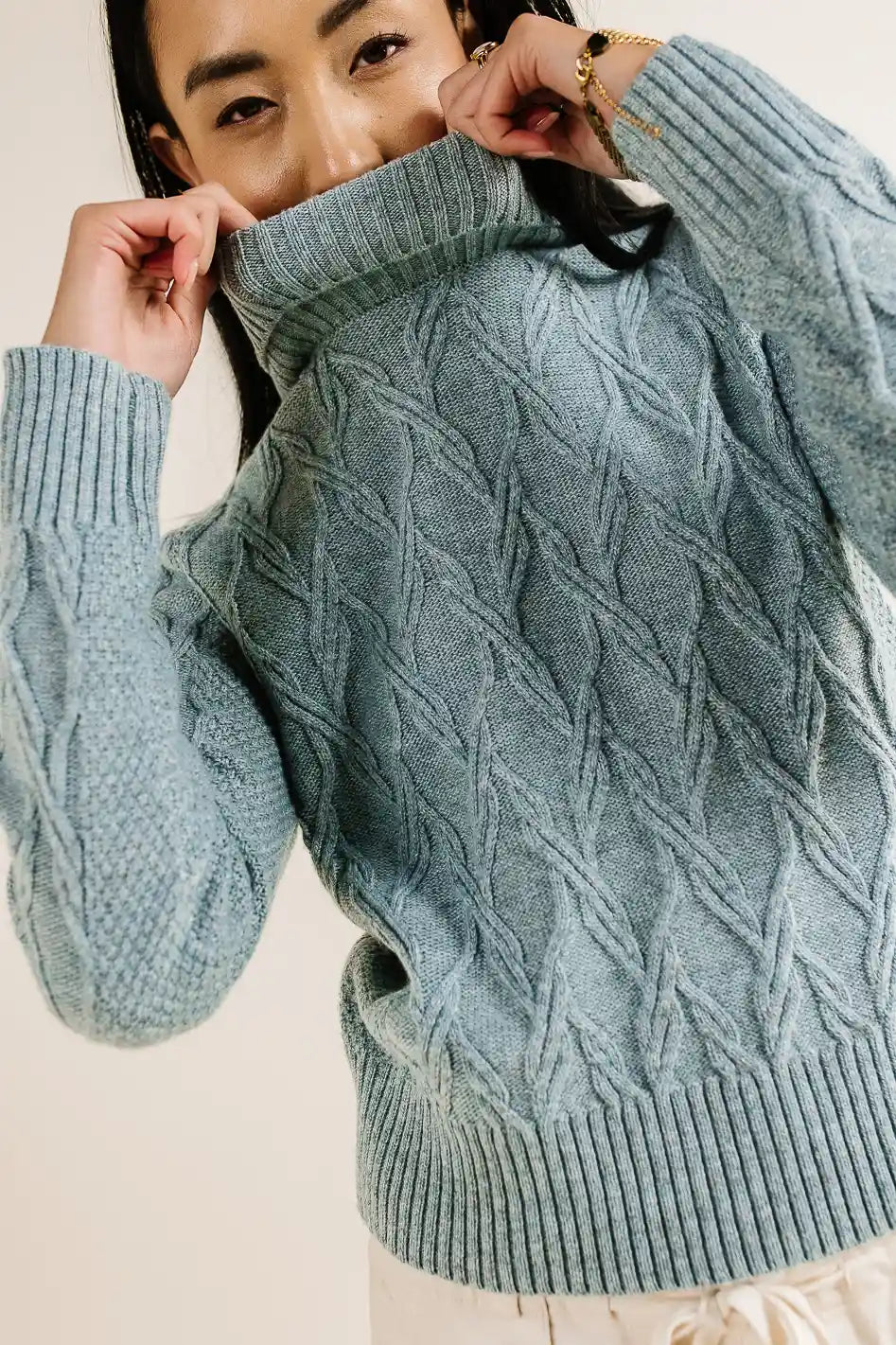 Women's Maeve Blue Turtleneck Sweater - Soft Winter Knit Pullover for Casual & Office Wear | FINAL SALE