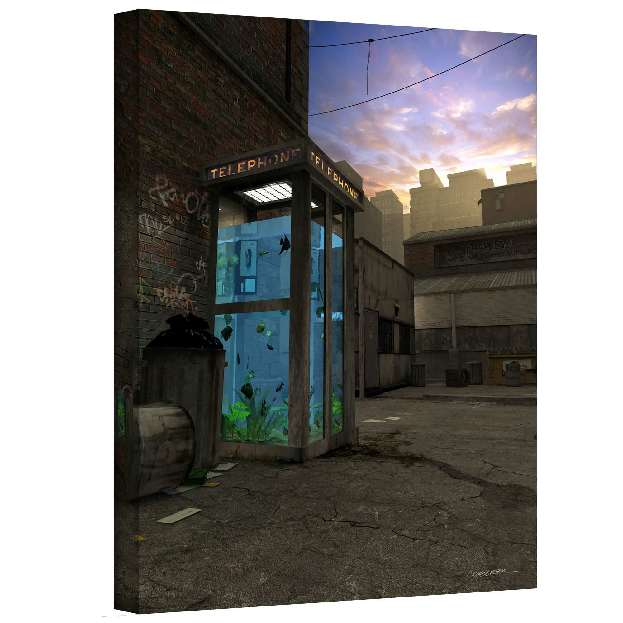 ArtWall Cynthia Decker's Phone Booth Gallery Wrapped Canvas Art Print - 36x48 Inches - Modern Office & Living Room Wall Decor - Perfect for Home, Office or Cafe