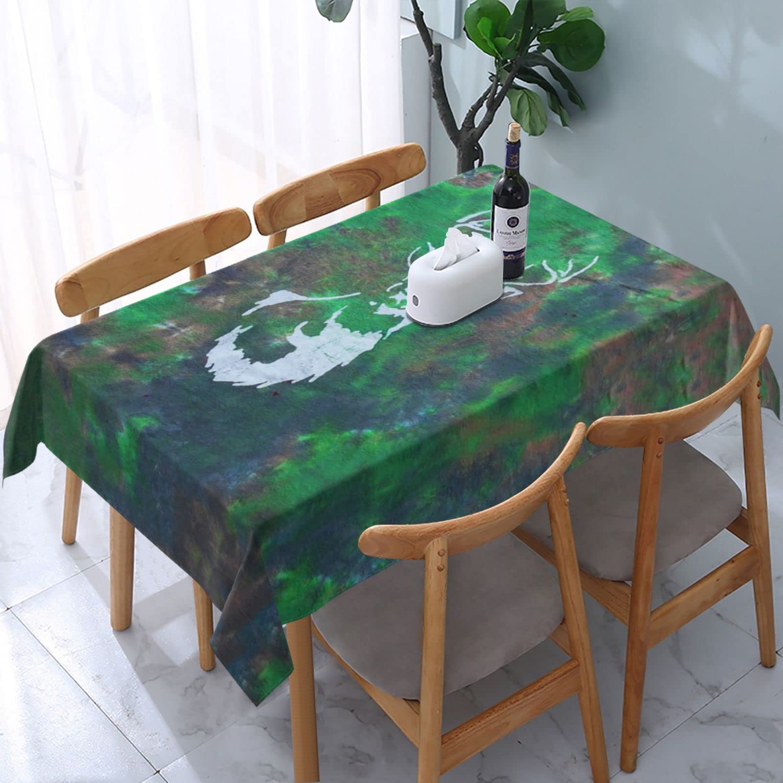 Tie Dye Camouflage Rectangle Tablecloth - Washable Deer Head Batik Table Cover for Dining, Outdoor Party, Banquets & Picnics | Perfect for Rustic, Hunting Theme Decor & Camping Events