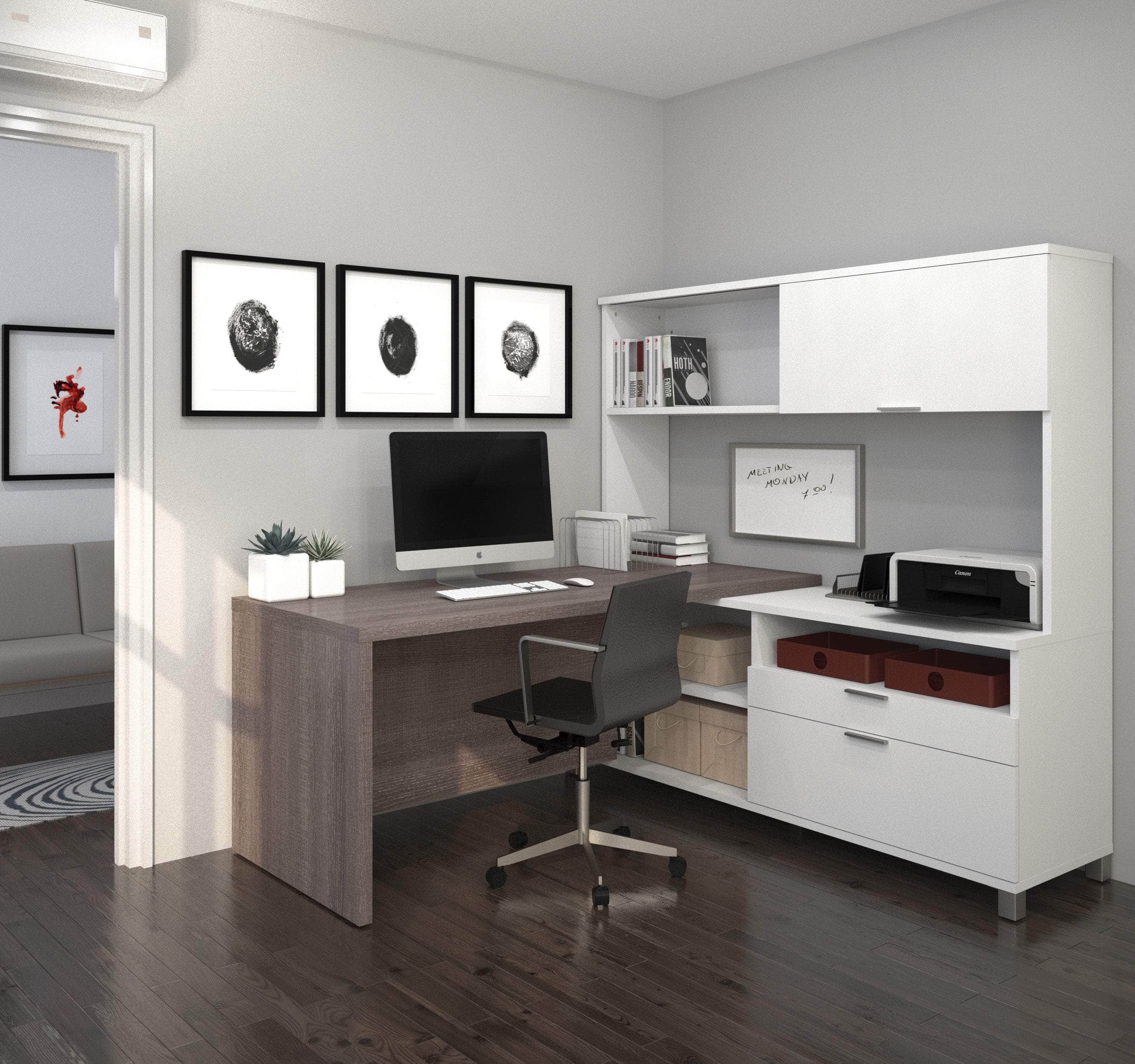 Pro Linea 72W L-Shaped Computer Desk with Storage Drawers & Hutch in Bark Grey - Perfect for Home Office, Gaming Setup & Small Workspace Organization