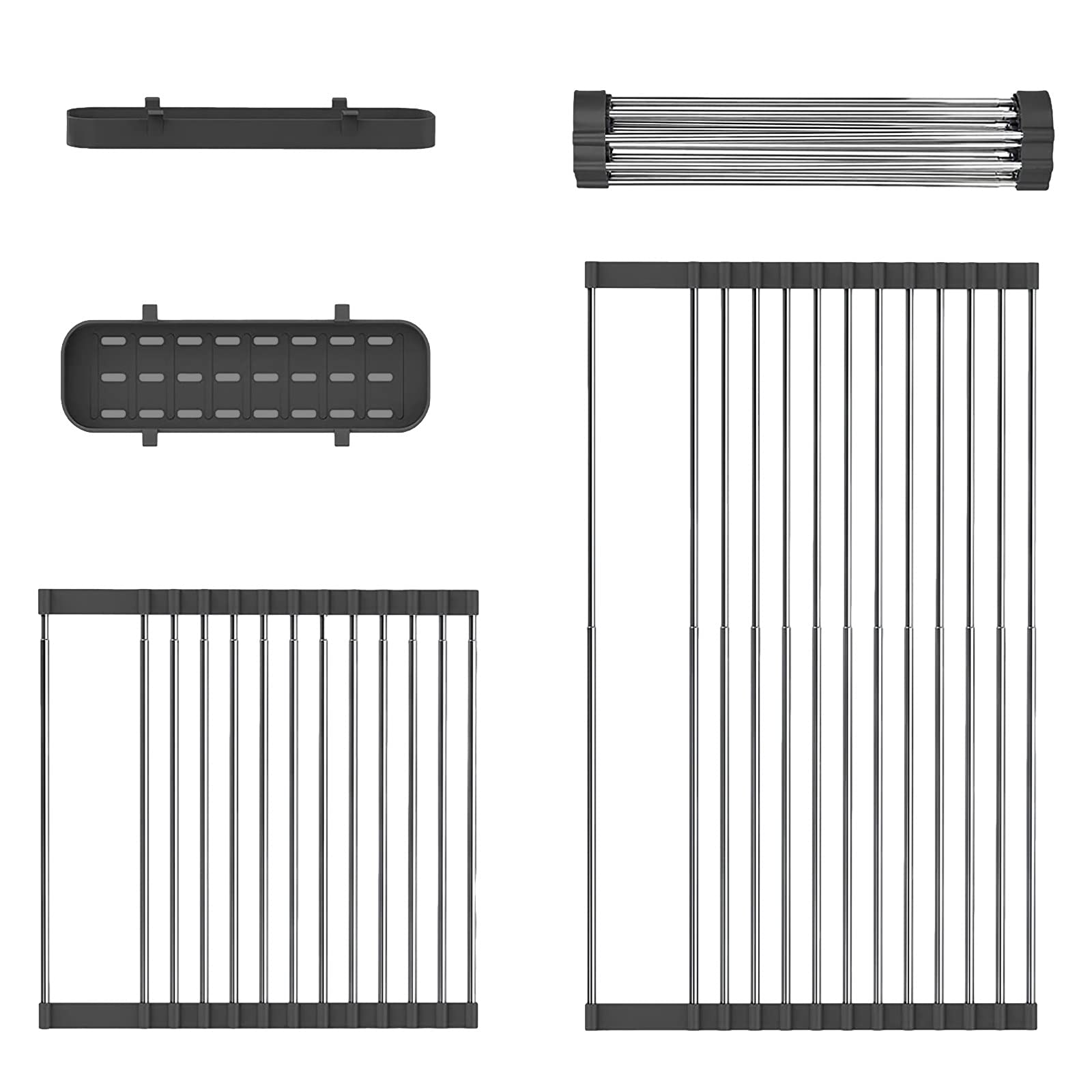 Celendi Expandable Roll-Up Dish Drying Rack for Kitchen - Collapsible Over-The-Sink Dish Drainer with Space-Saving Design (Black, 5-Pack) - Perfect for Small Kitchens, Apartments & RVs