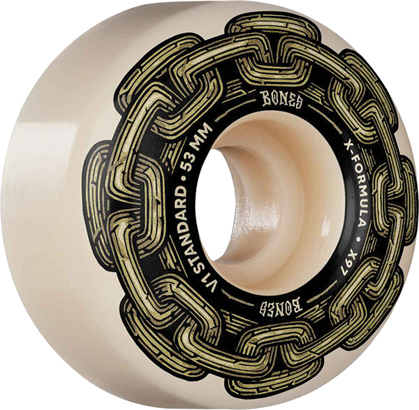 Bones Wheels X97 V1 Standard 53mm 97a Gold Chain Skateboard Wheels - Set of 4 for Street & Park Skateboarding