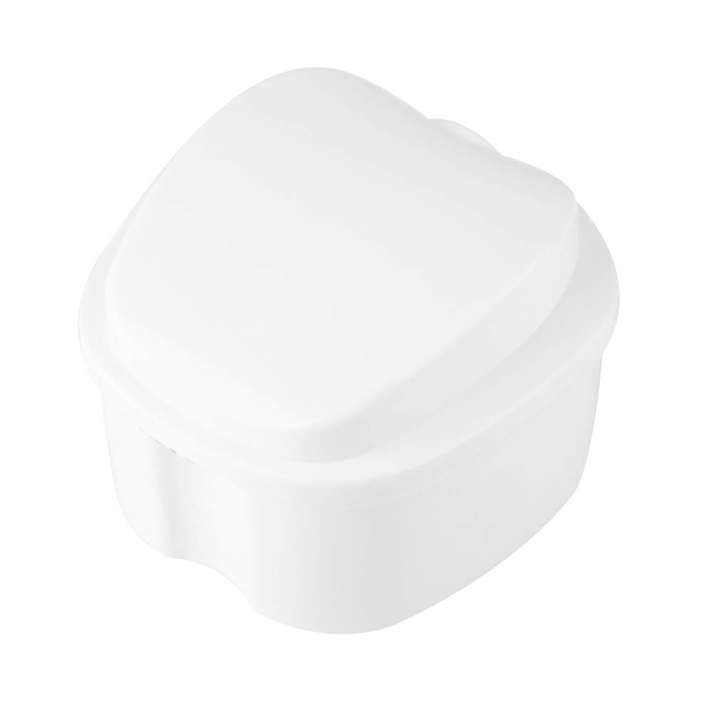 Denture Storage Case - Retainer Box for False Teeth, Portable Denture Container with Secure Lid (White) | Perfect for Travel, Home & Nighttime Use