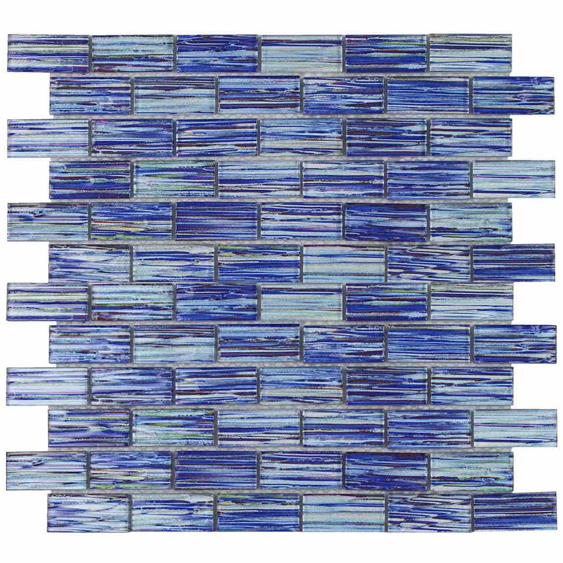 Ultramarine Blue Glass Pool Mosaic Tiles 1x2 Inch - Wave Design for Swimming Pools, Backyard Decor & Bathroom Accents