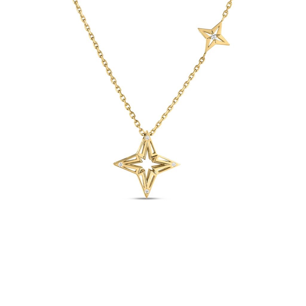 18K Yellow Gold Stardust Small Open Frame Diamond Star Necklace for Women - Dainty Celestial Jewelry Gift for Her - Perfect for Anniversaries, Birthdays & Special Occasions
