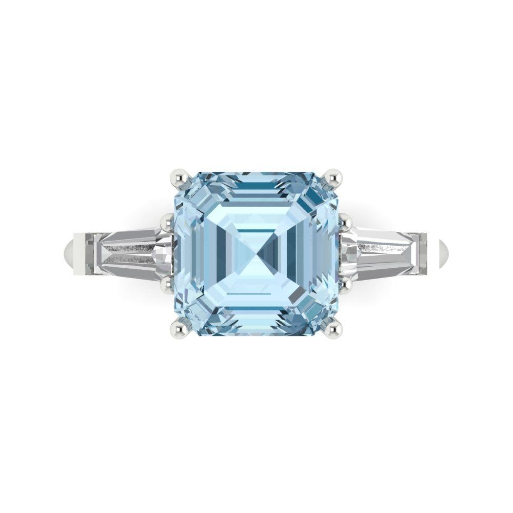 3.50 ct Asscher Cut Aquamarine Engagement Ring in 14K White Gold - 3 Stone Solitaire Bridal Ring for Anniversary & Wedding - Clara Pucci Designer Jewelry | Perfect for Proposals, Vow Renewals & Special Occasions