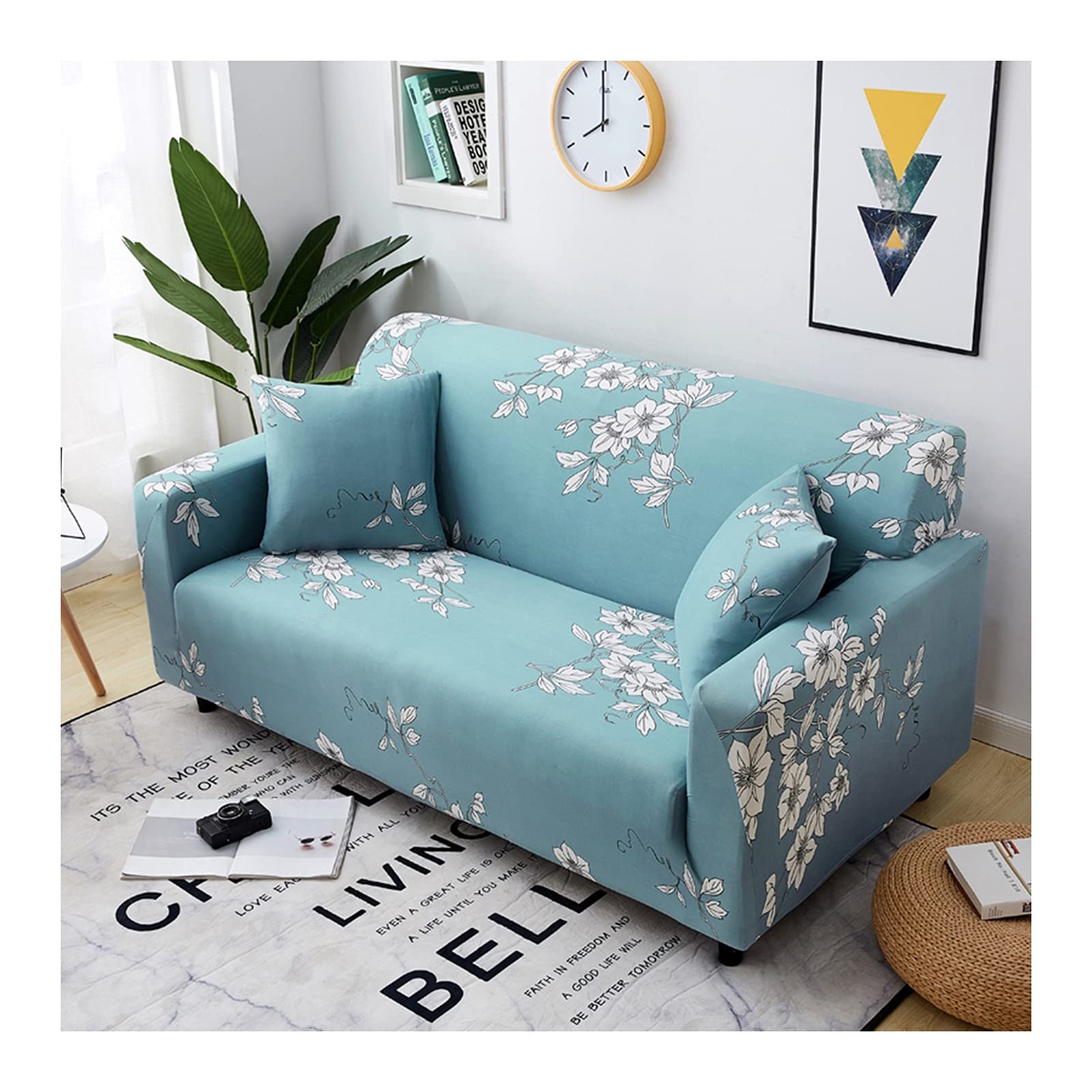 3 Seater Sofa Cover 190-230cm - Light Blue Orchid Flower Stretchable Polyester Couch Protector with Anti-Slip Design | Perfect for Living Room, Bedroom & Home Decor