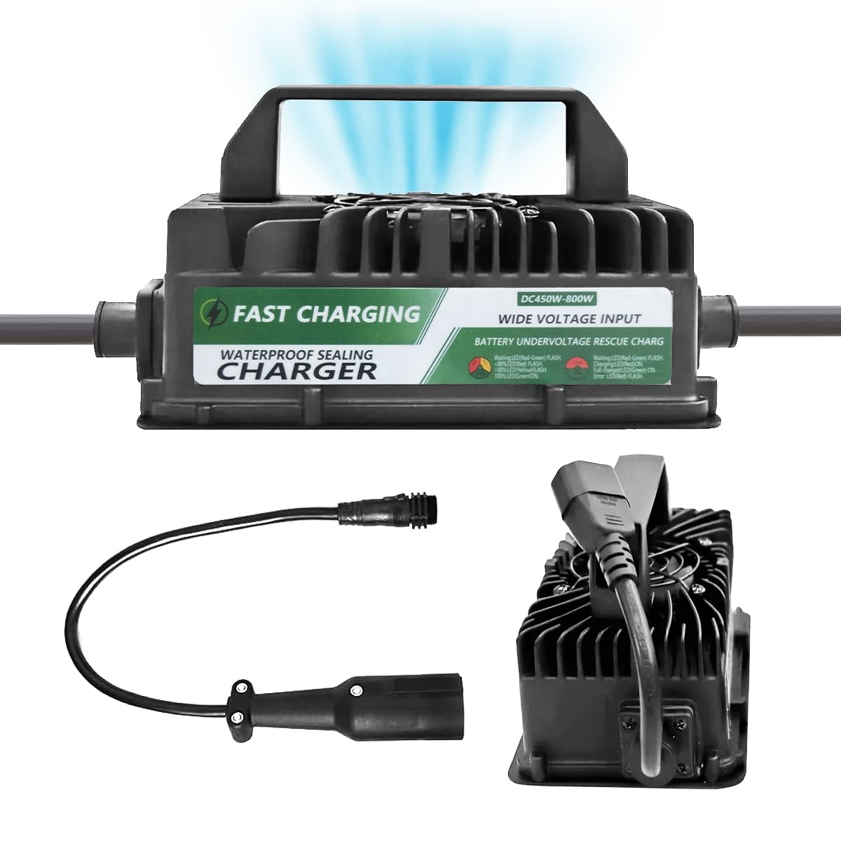 48V Golf Cart Battery Charger for Club Car - 15 AMP 3-Pin Round Plug, Fast Charging in 3-6 Hours, 16FT Cord with Trickle Charge - Compatible with Lead-Acid Batteries - Perfect for Golf Courses, Resorts & Private Use
