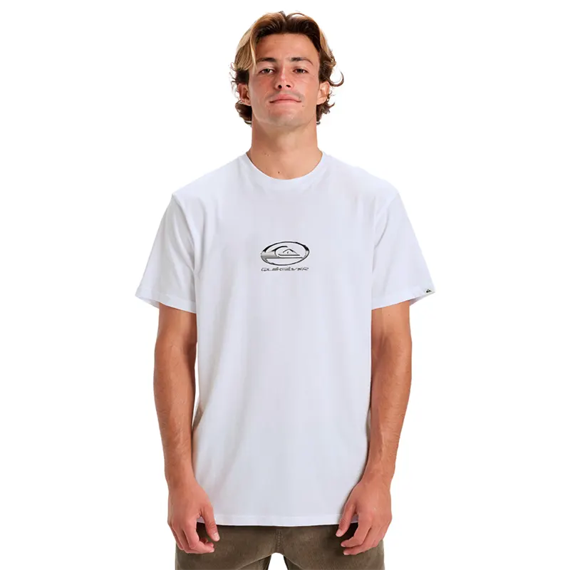 Quiksilver Chrome Logo Short Sleeve T-Shirt for Men - White Cotton Casual Tee for Surfing, Beach & Everyday Wear