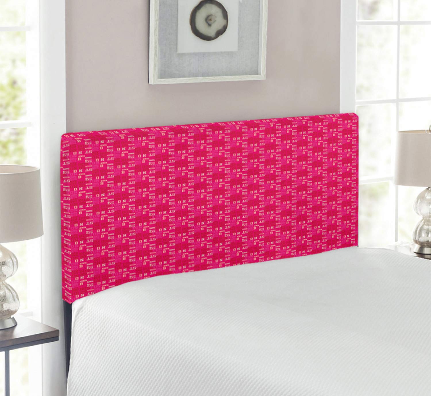 Ambesonne Boston Upholstered Headboard - Twin Size, Pink Magenta Decorative Metal Bed Headboard with Memory Foam | Unique Boston Letters Design | Perfect for Bedroom Decor & Guest Rooms