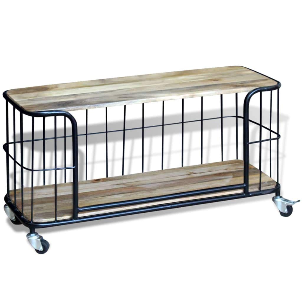 Modern Industrial TV Stand with Storage - Solid Mango Wood Media Console 39.4