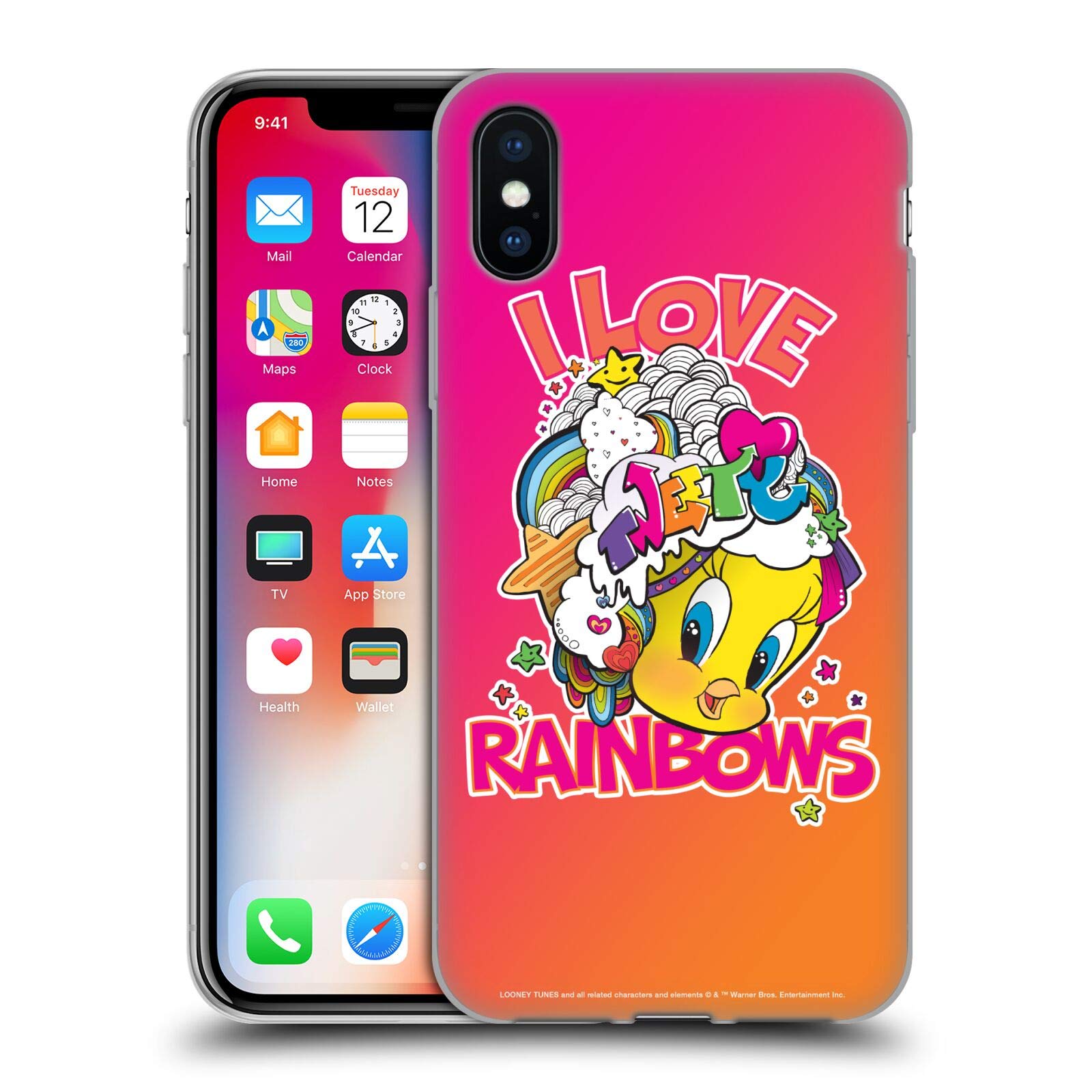 Officially Licensed Looney Tunes Rainbow Pattern Soft Gel Case for iPhone X/Xs - Cute Cartoon Phone Cover with Durable Protection | Perfect for Fans, Daily Use & Gift Giving