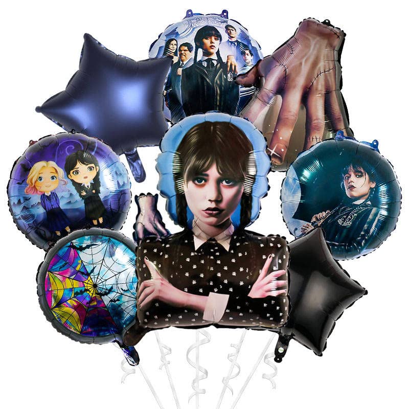 Wednesday Addams 8pcs Party Balloons - Addams Family Halloween Decorations for Birthday, Baby Shower & Themed Parties