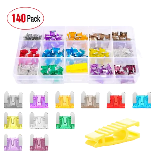 140PCS Low Profile Mini Blade Fuse Set - ATO/ATC Automotive Fuses for Cars, Trucks, RVs & Marine - 5A to 30A Assortment for Electrical Protection & Circuit Safety