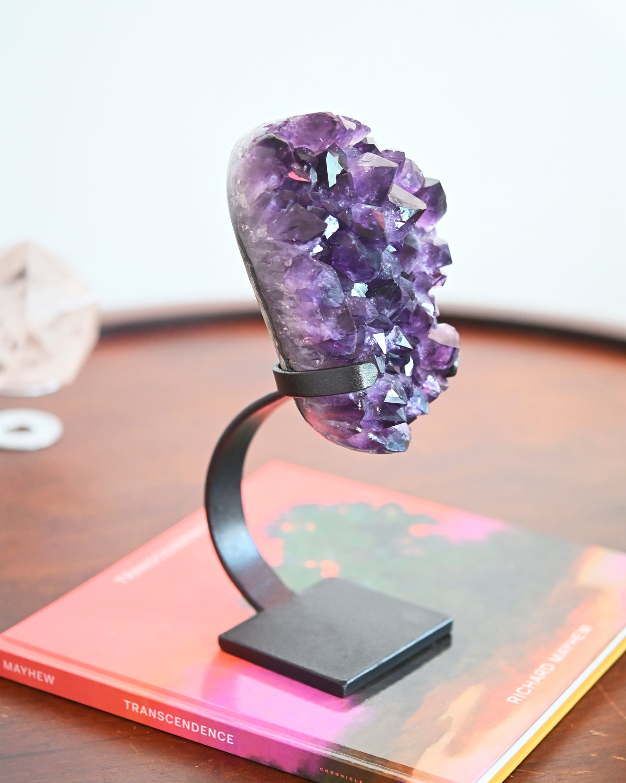 Natural Amethyst Crystal Geode on Wooden Stand - 4.7lbs Healing Stone for Home Decor, Meditation & Spiritual Gifts
