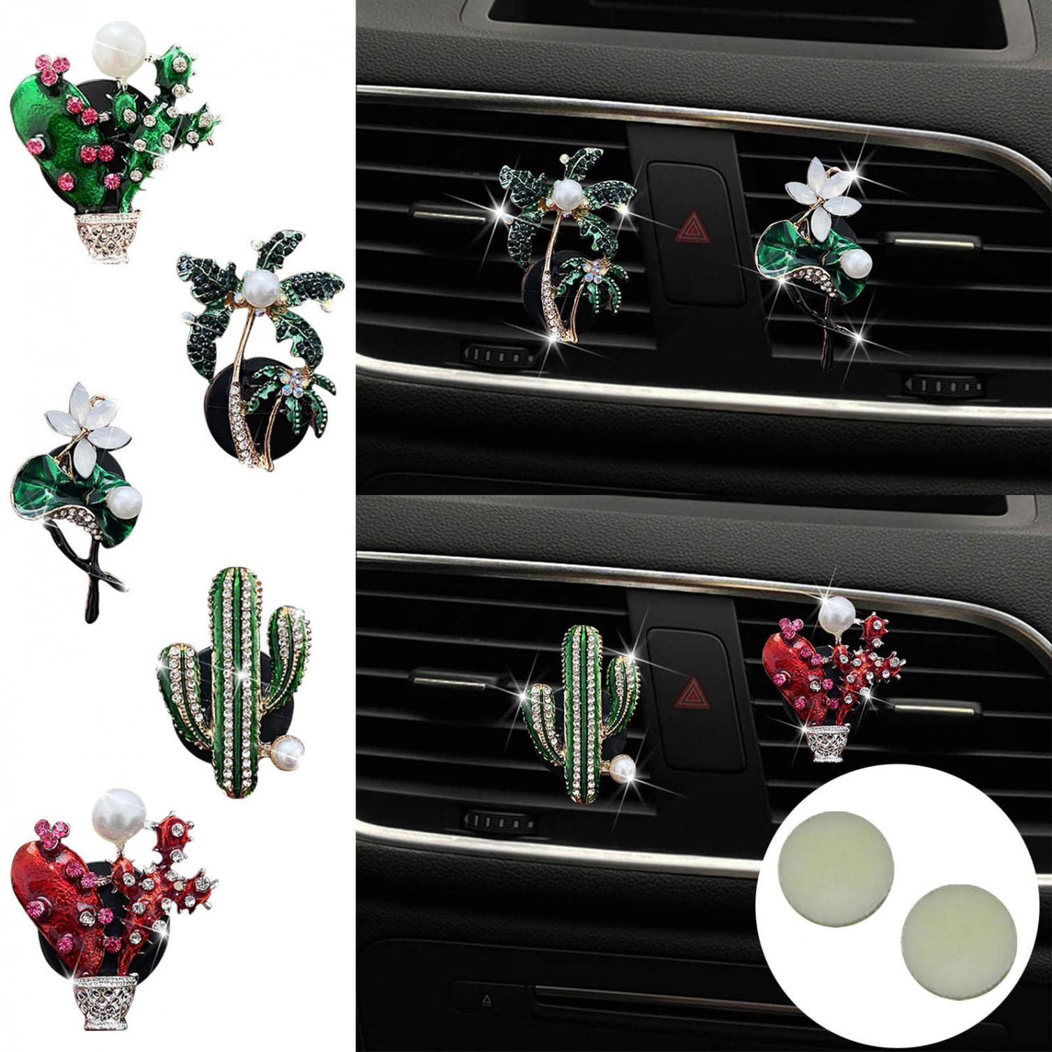 TWFERR Cute Cactus Car Air Freshener with Diamond Rhinestones - Vent Clip Air Freshener for Cars, Home & Office - Long-Lasting Fragrance for Fresh & Clean Air