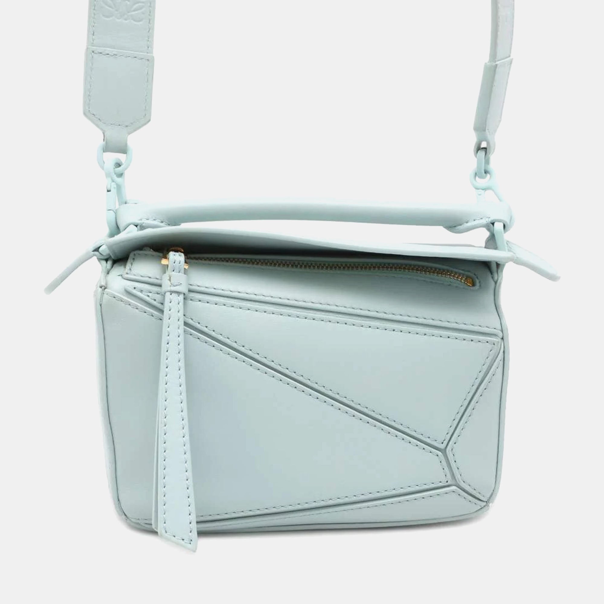 Aquamarine Blue Calf Leather Puzzle Shoulder Bag - Mini Crossbody Purse for Women, Perfect for Parties, Dates & Everyday Use