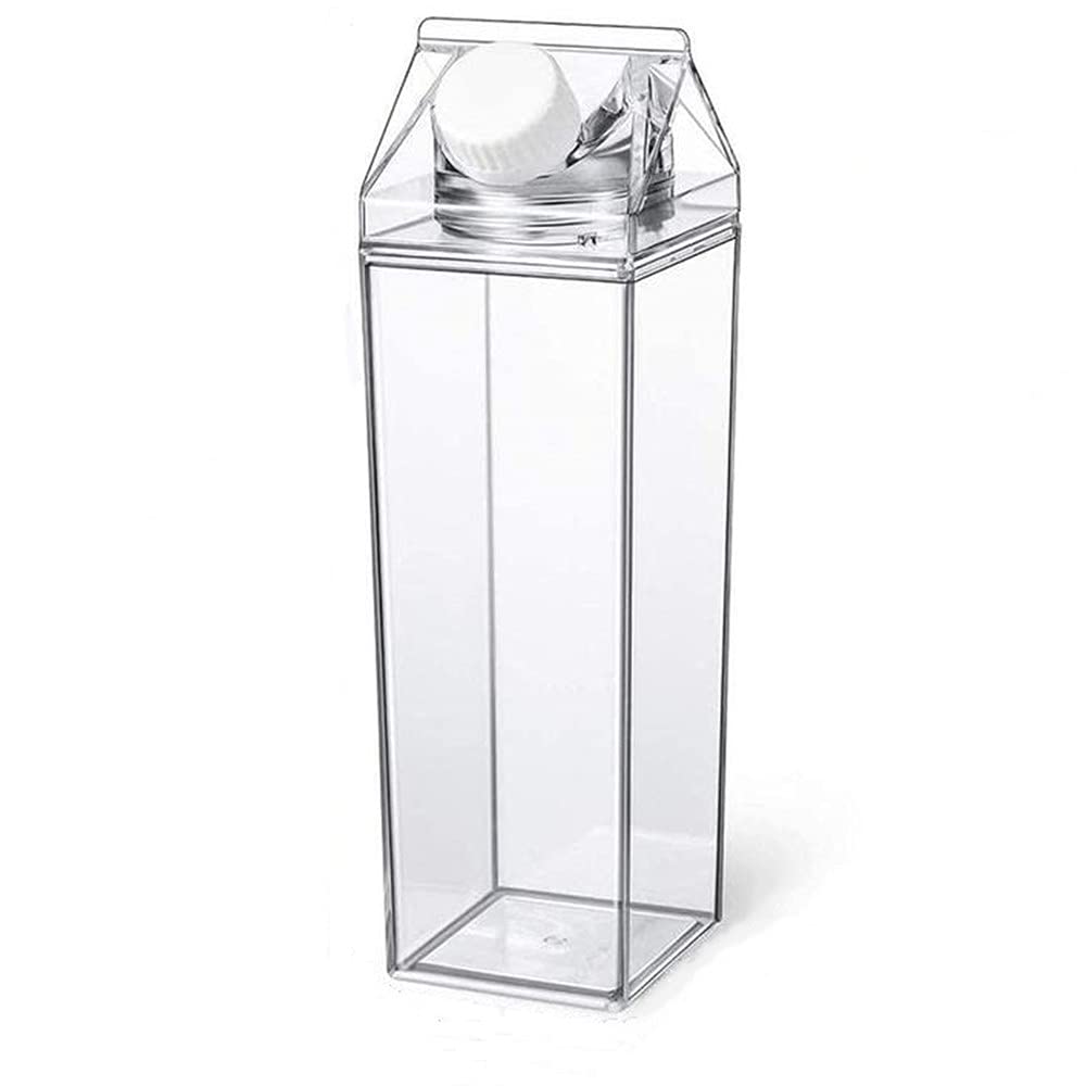 Transparent Milk Carton Water Bottle - Portable Reusable Plastic Bottle for Juice, Cold Drinks & Sports | Perfect for Outdoor, Gym, Hiking & Travel