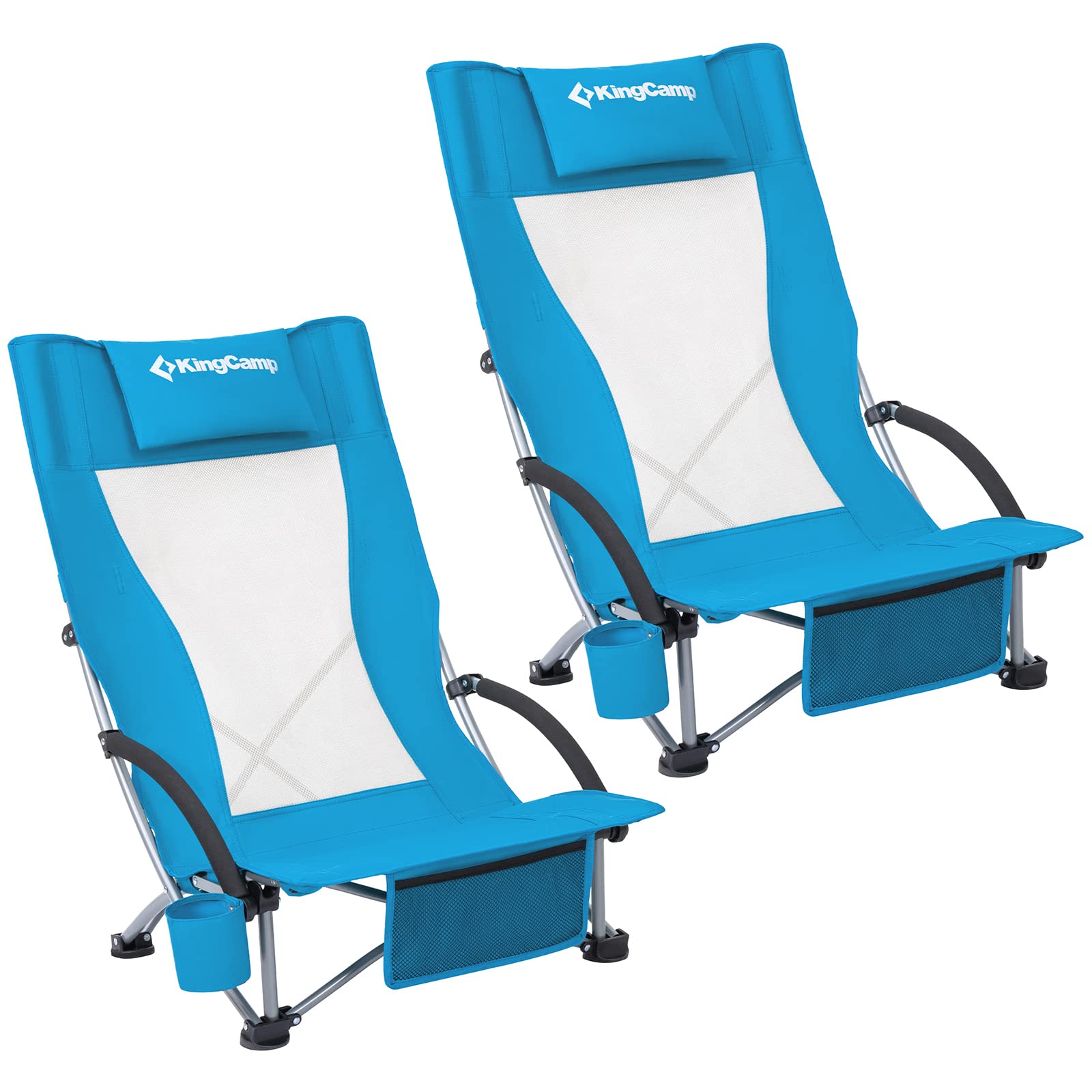 KingCamp 2-Pack Portable Beach Chairs with Padded Armrests & Cup Holders - Lightweight Mesh Camping Chairs for Outdoor, Backpacking, Travel, Picnic, BBQ - Perfect for Beach Relaxation, Campground Lounging & Backyard Gatherings