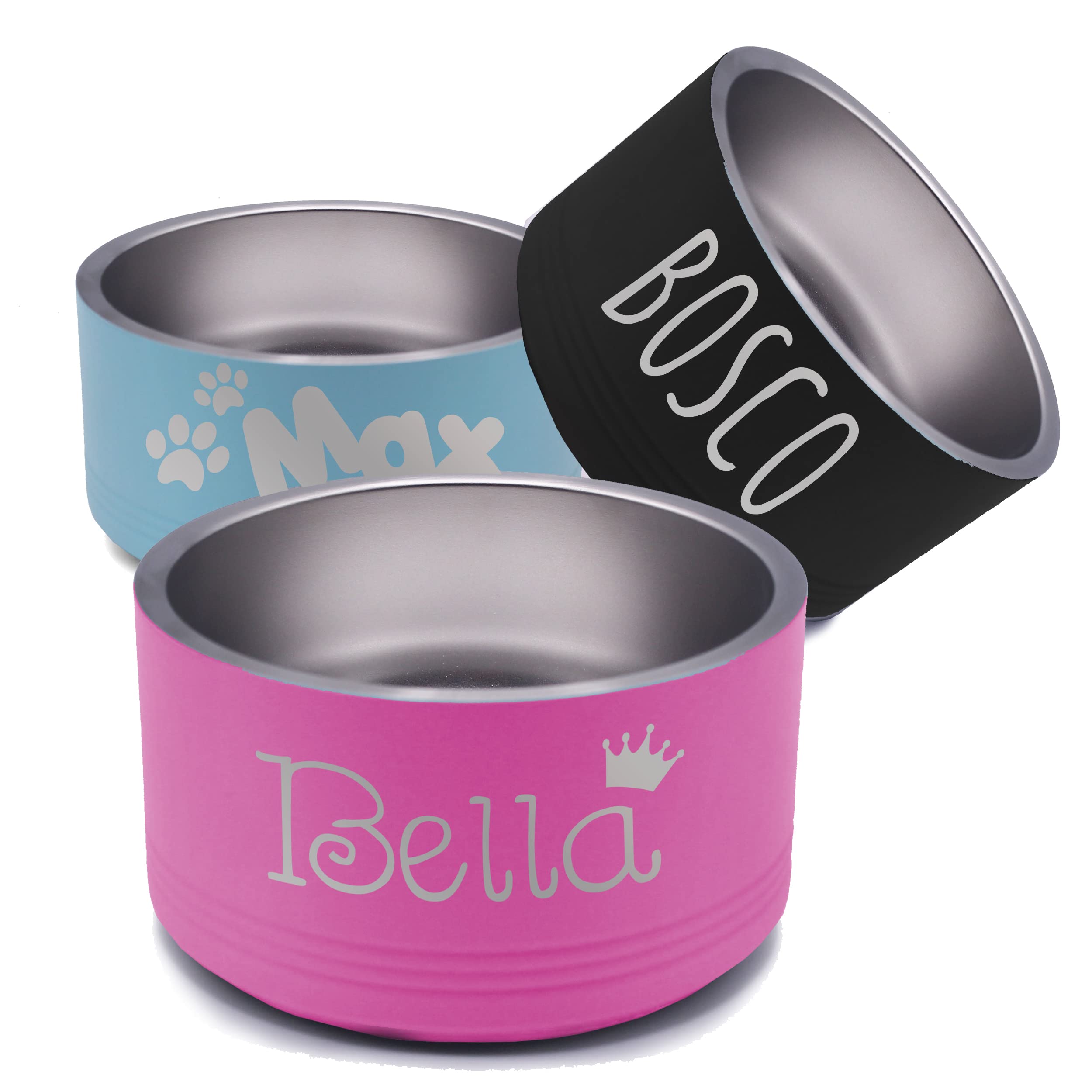 Custom Personalized Stainless Steel Pet Bowl for Dogs & Cats - Engraved Non-Slip Food & Water Dish (64oz Large, Pink) - Perfect for Home, Travel & Outdoor Use
