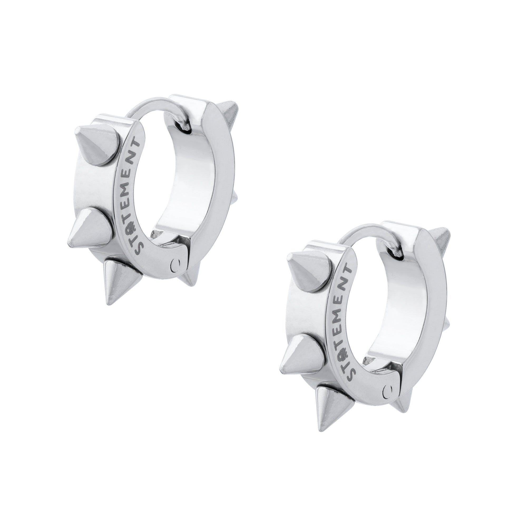 8mm Spiked Hoop Earrings for Women - Punk Gothic Silver Stainless Steel Chunky Earrings - Perfect for Concerts, Parties and Edgy Fashion Looks
