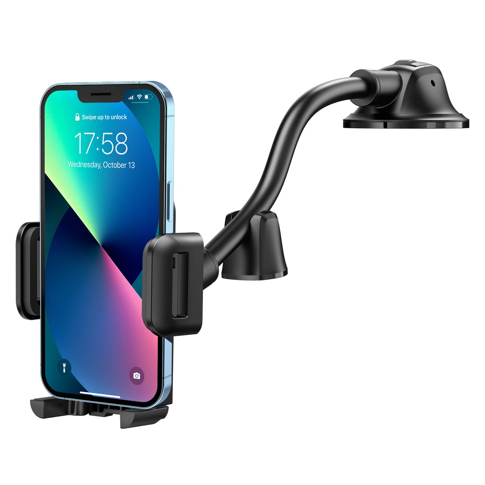 Premium Car Phone Mount with Long Gooseneck - Universal Dashboard & Windshield Phone Holder with Strong Sticky Gel Suction Cup - Compatible with iPhone & Smartphones 4.5-6.9 inches - Perfect for GPS Navigation, Hands-Free Calls & Road Trips