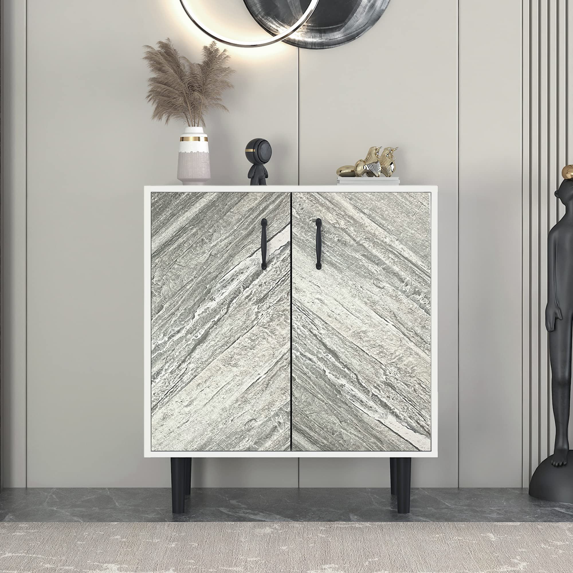Freestanding Kitchen Buffet Pantry Storage Cabinet with Hutch - 2-Door Sideboard Cabinet for Entryway, Living Room, Office & Bedroom - Perfect for Organizing Dishes, Linens & Home Decor