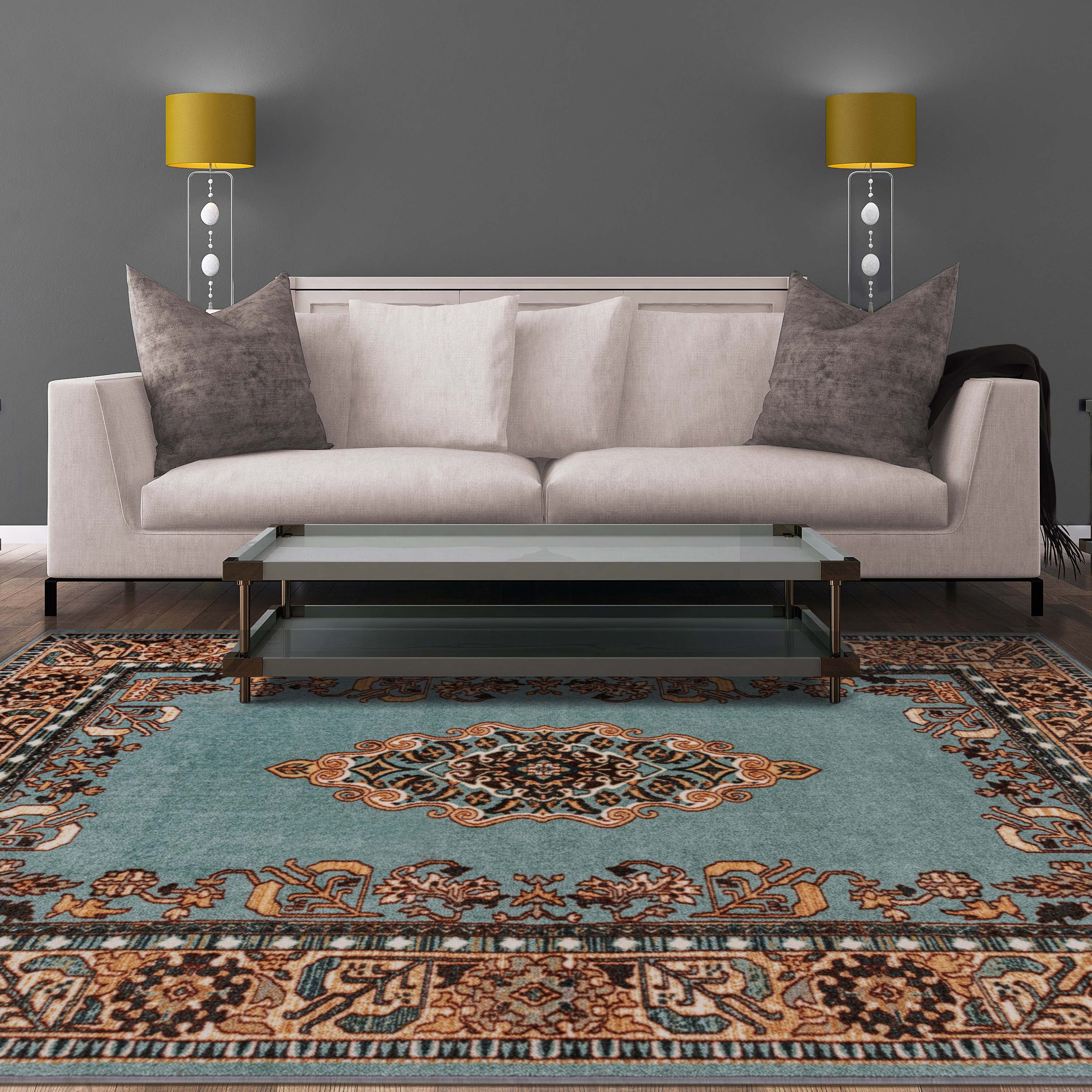 Aviva Non-Slip Floral Medallion Washable Area Rug - Non-Skid Indoor Runner for Living Room, Bedroom & Entryway