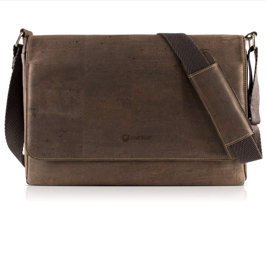 Vegan Cork Messenger Laptop Bag for Men with Adjustable Crossbody Strap - Lightweight & Durable Work Bag for Business, Travel & College