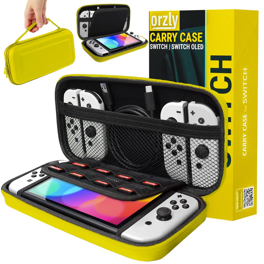 Orzly Protective Hard Travel Carry Case for Nintendo Switch & Switch OLED - Portable Shell Pouch with Storage Pockets for Games & Accessories | Perfect for Travel, Commuting & Home Storage