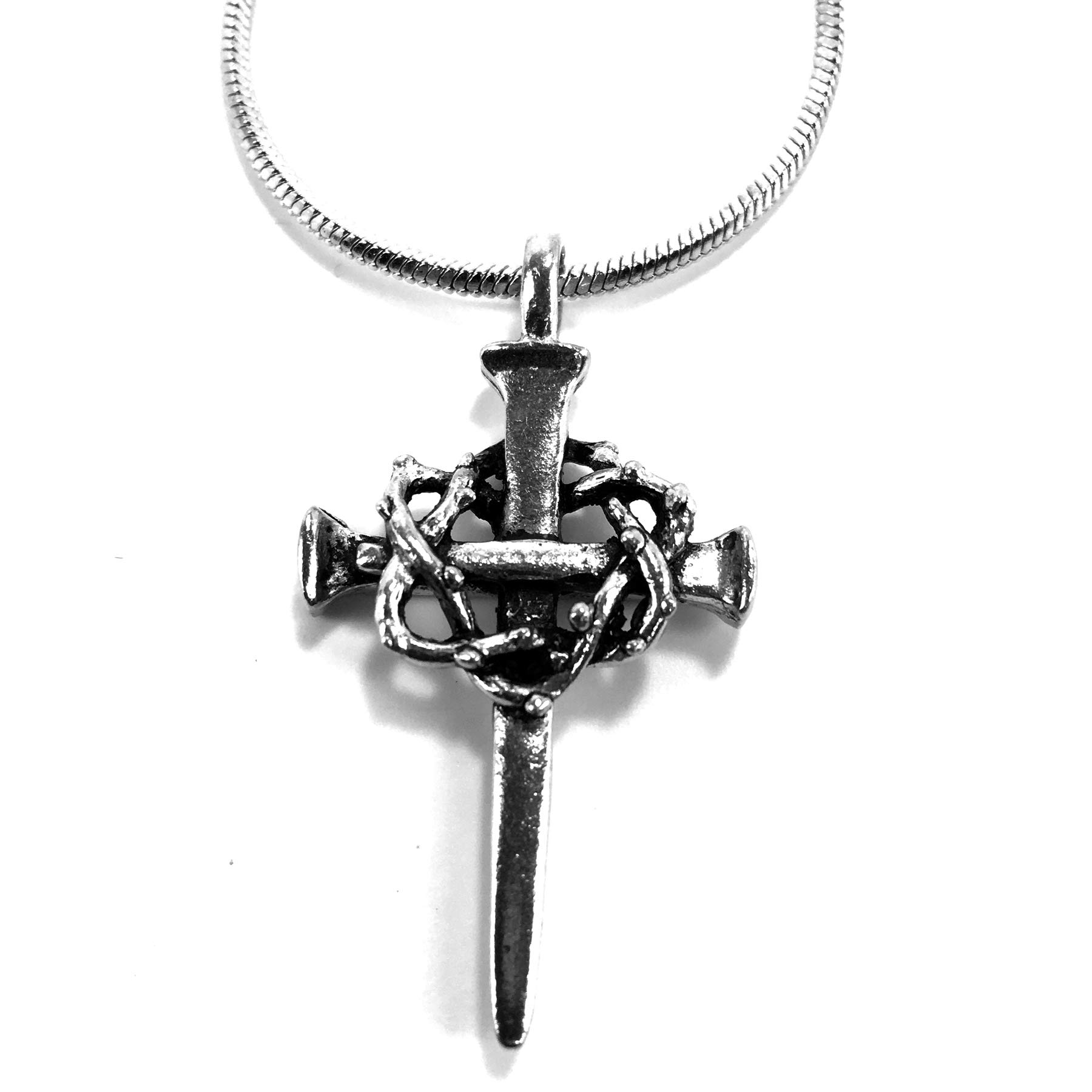 Forgiven Jewelry Cross Necklace - Crown of Thorns Pendant on Snake Chain for Religious Gifts