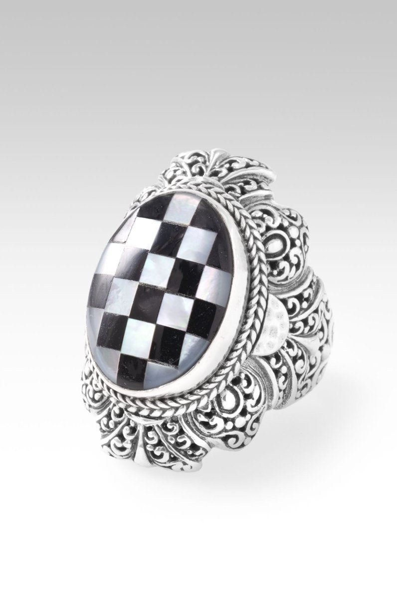 Forever Intertwined Ring™ - Black Onyx & White Mother of Pearl Mosaic Jewelry for Women | Elegant Stackable Ring for Anniversary, Wedding, or Romantic Gift