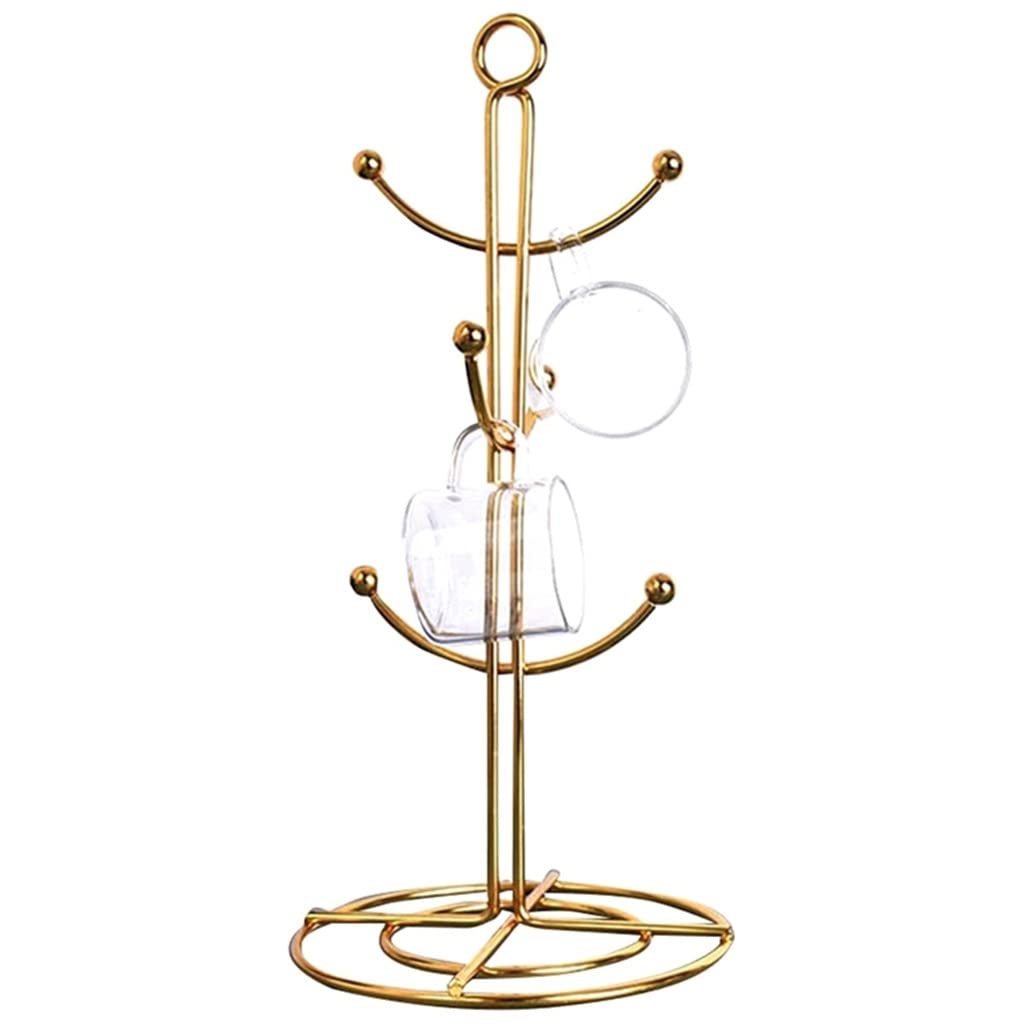 Gold 6-Hook Countertop Mug Tree - 16x34cm Coffee Cup Holder & Dryer for Kitchen, Office, or Dorm - Perfect for Organizing Mugs, Tea Cups, and Drinkware