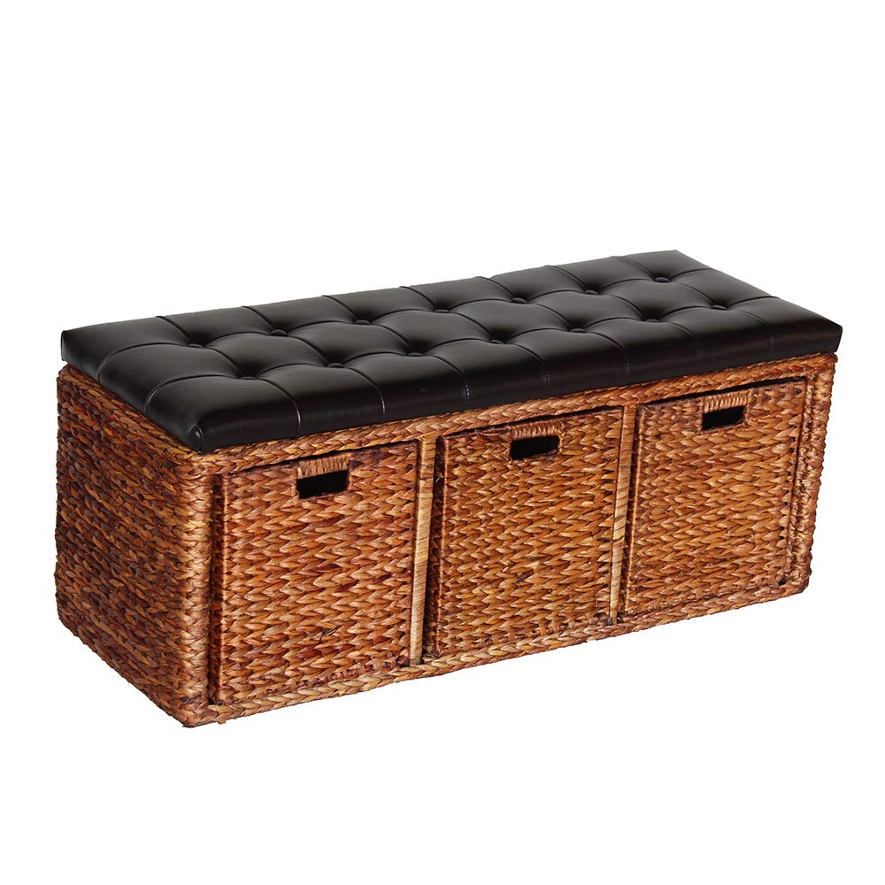 YK Storage Ottoman Bench with Drawer - Foot Rest Stool for Living Room, Bedroom & Hallway