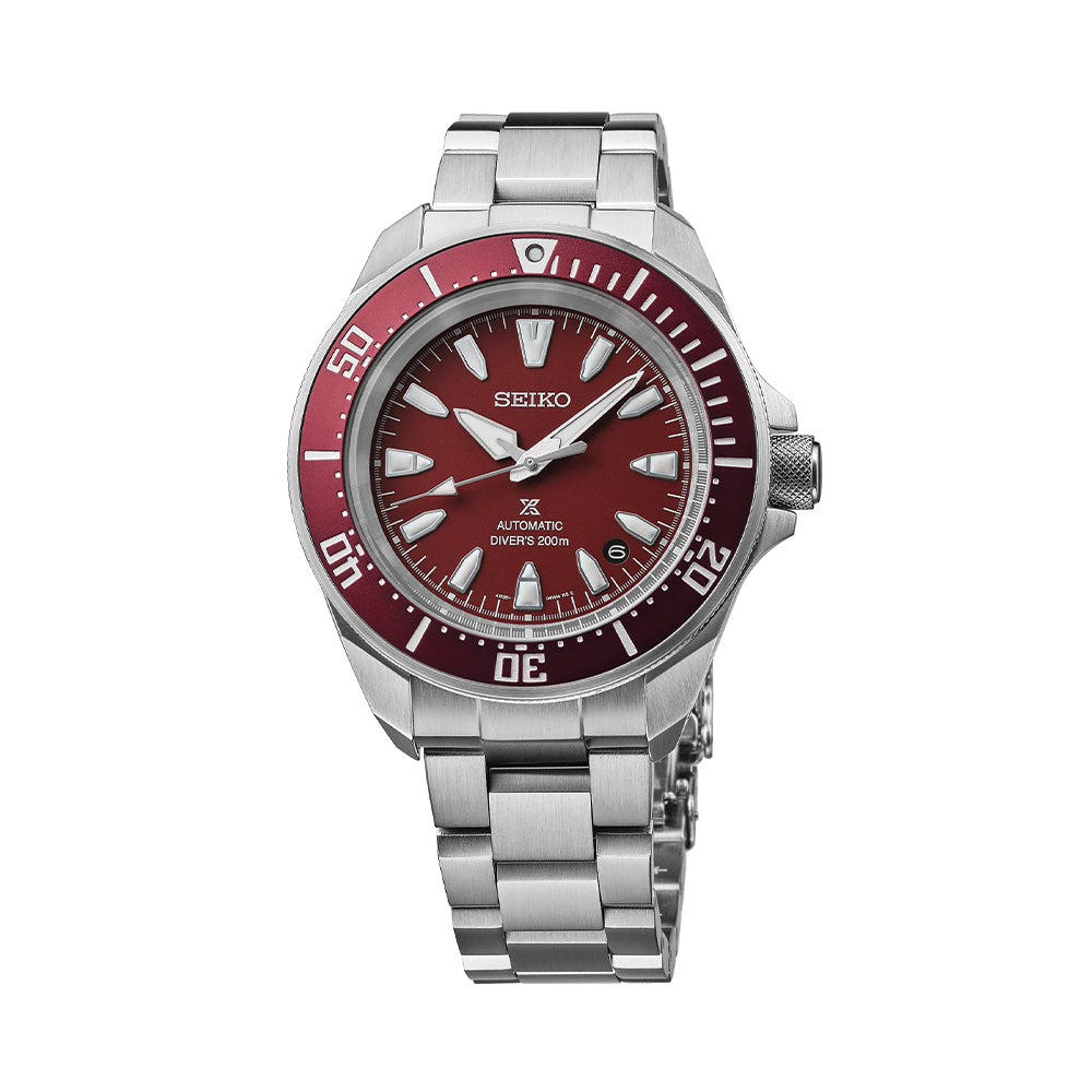 Seiko SRPL11 Prospex Samurai Diver Automatic Watch 41.7mm Red Dial Stainless Steel Bracelet - Perfect for Scuba Diving, Water Sports & Everyday Wear