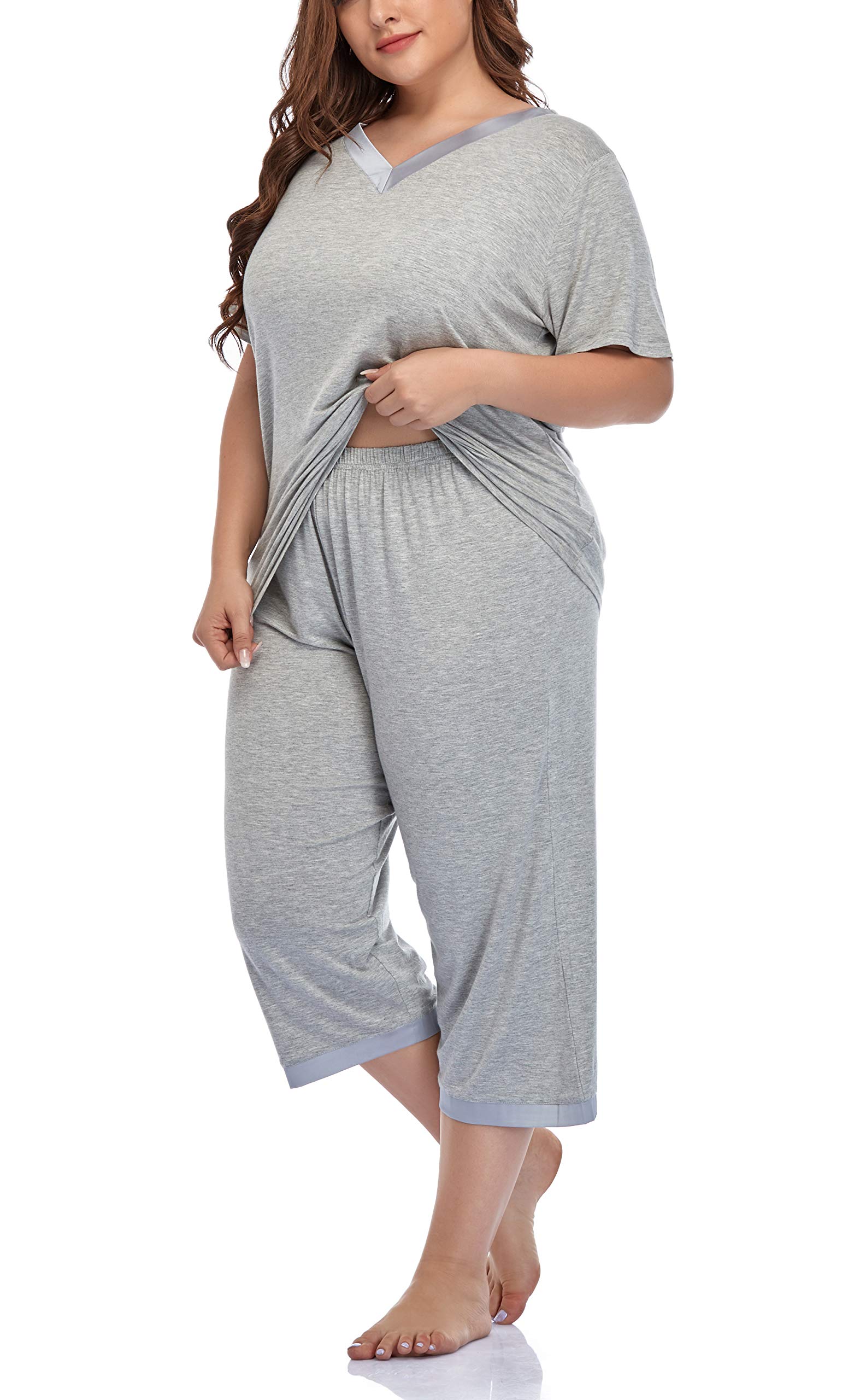 ZERDOCEAN Women's Plus Size Pajama Sets - Soft Sleepwear Short Sleeve Tops with Comfortable Capri Pants for Lounge & Nightwear | Perfect for Relaxing at Home, Sleepovers, and Vacation Comfort