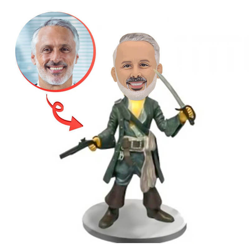 Custom Male Pirate Bobblehead - Personalized Pirate Figurine for Men - Unique Gift for Pirate Lovers, Office Desk Decor, or Themed Party Favors