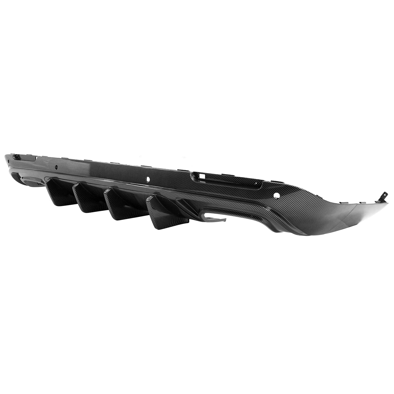 IKON MOTORSPORTS V2 Style Rear Diffuser for 2015-2023 Dodge Challenger - Carbon Fiber Print PP Bumper Lip Spoiler with Shark Fins | Aggressive Styling & Enhanced Aerodynamics for Street Racing & Car Shows