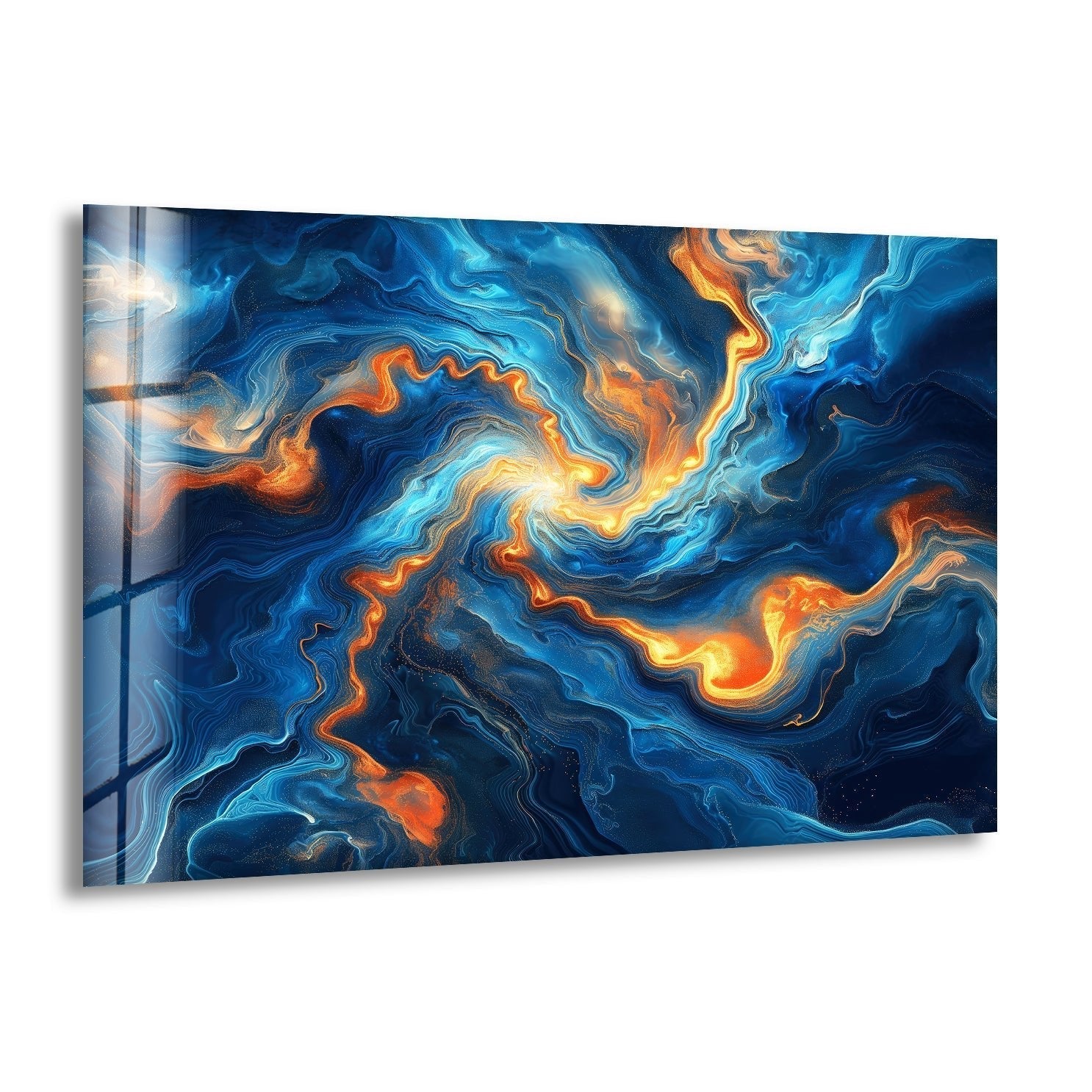 Abstract Swirling Blue and Orange Glass Wall Art - Handmade Modern Home Decor for Living Room, Bedroom & Office - Unique Contemporary Wall Sculpture