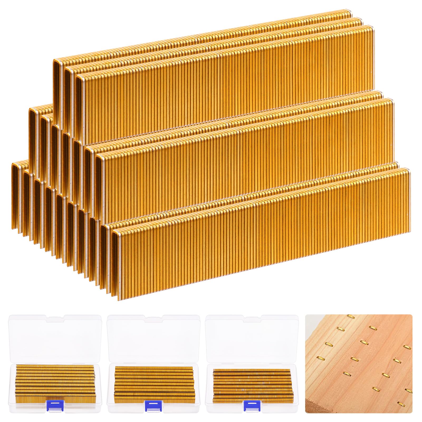 Hilitchi 2000Pcs 1 Inch 18 Gauge Narrow Crown Staples - Gold Brad Nails for Upholstery, Woodworking & DIY Projects - 18 Gauge Galvanized Finish Staples with Storage Case - Perfect for Furniture Repair, Cabinetry & Crafting