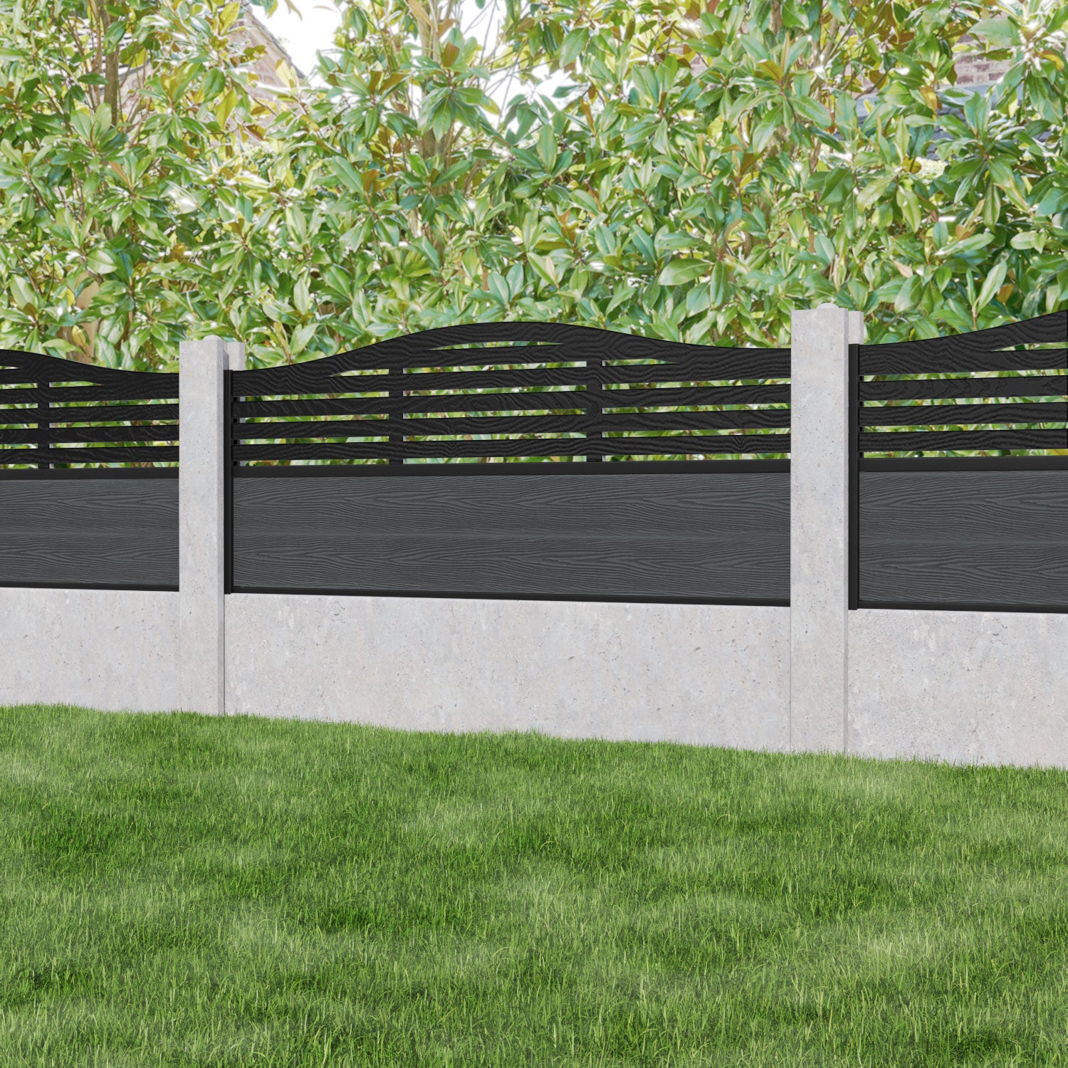 Classic Aspen Curved Top Fence Panel - Dark Grey Vinyl Privacy Fencing for Concrete Posts | Outdoor Yard, Garden & Poolside Barrier Solution