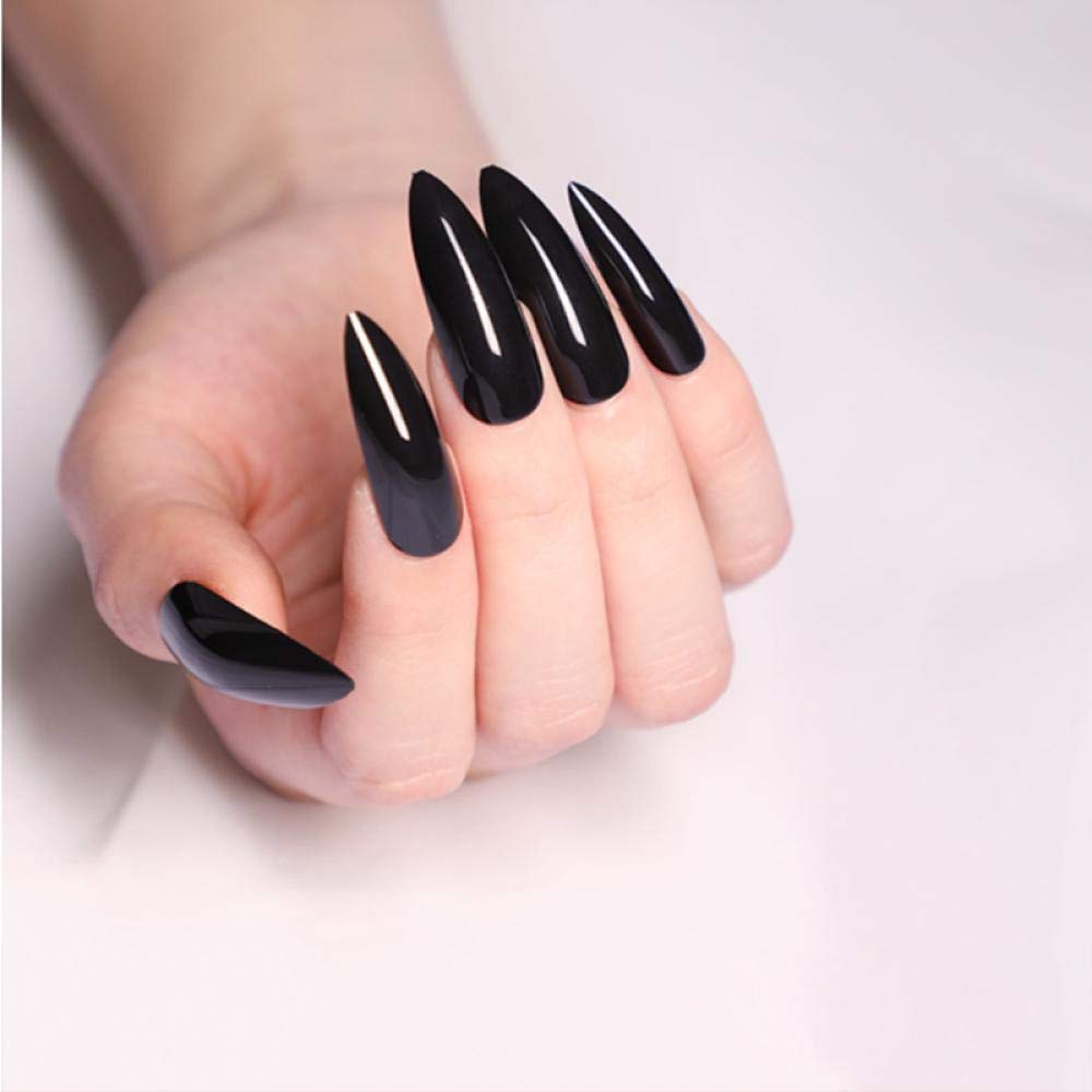 24PCS HUJL Elegant Super Long False Nails - Black Solid Color Press On Nails for Women | Perfect for Parties, Weddings, and Special Occasions