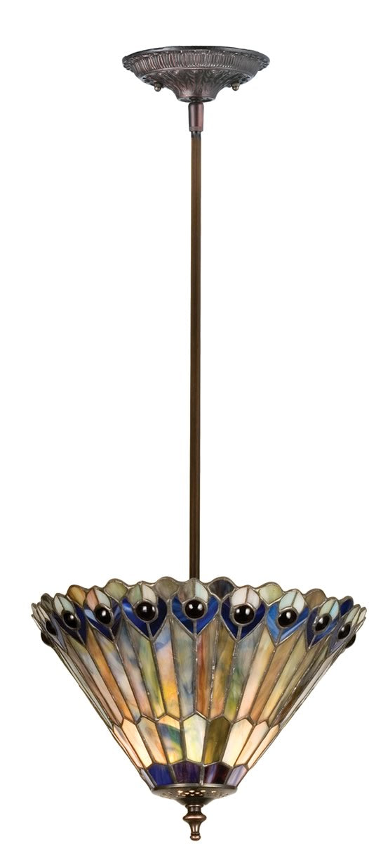 12W Tiffany Style Peacock Jeweled Semi-Flush Mount Ceiling Light - Elegant Home Decor for Living Room, Bedroom, or Dining Area