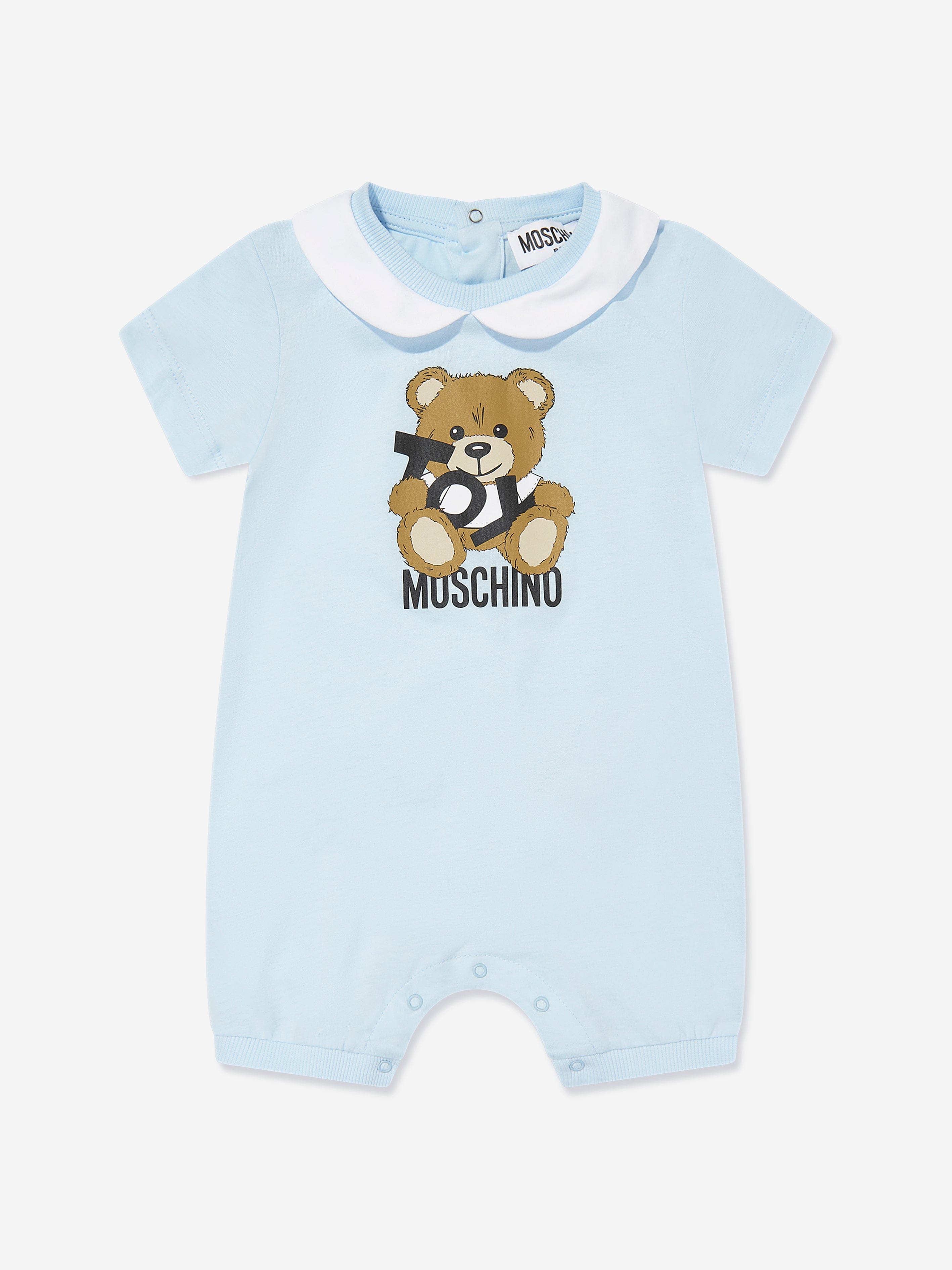 Adorable Baby Boys Teddy Bear Logo Romper - Soft Blue Cotton Jumpsuit for Newborns & Infants | Perfect for Playtime, Photo Shoots & Casual Outings